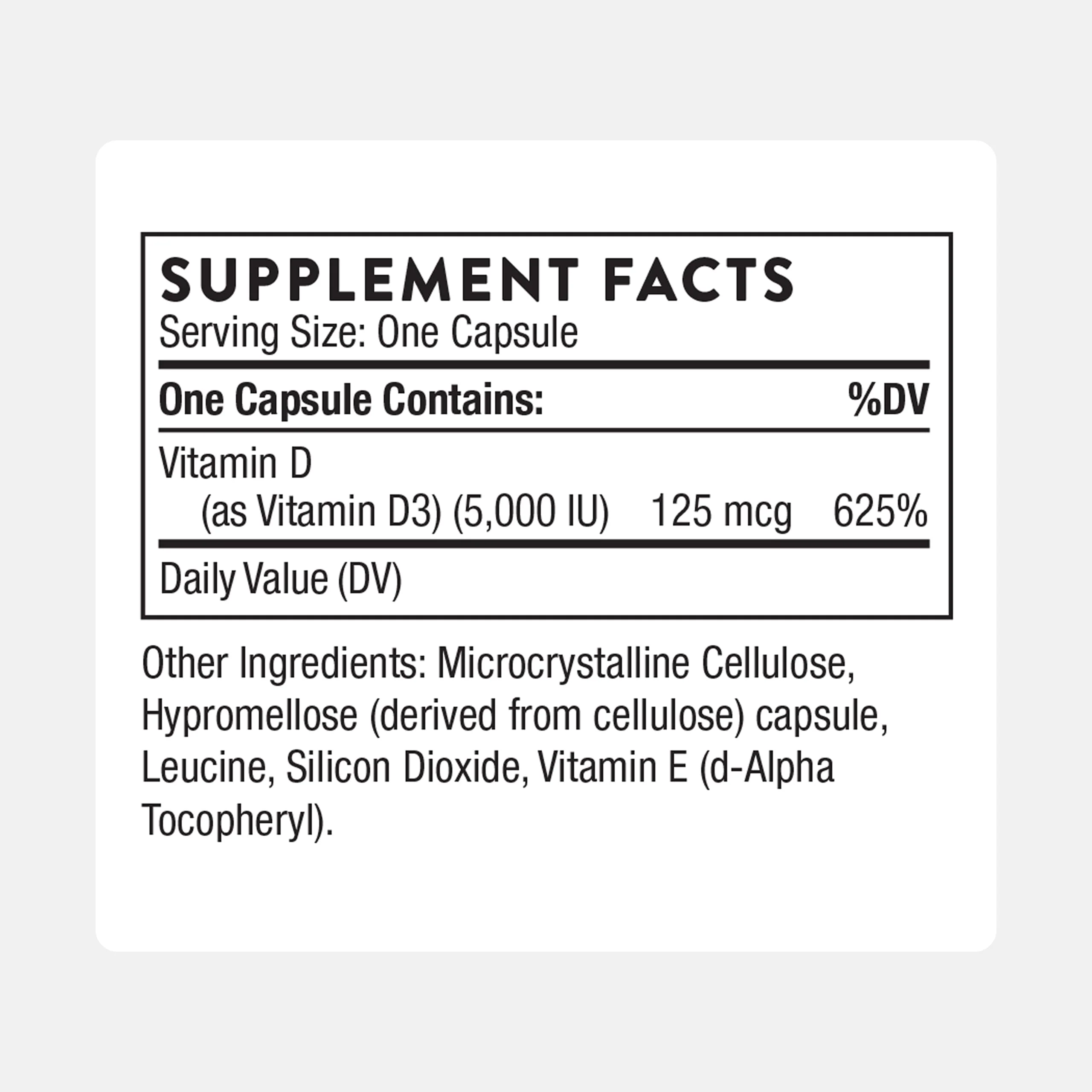 THORNE - Vitamin D-5000 - Vitamin D3 Supplement - Support Healthy Bones, Teeth, Muscles, Cardiovascular & Immune Function* - NSF Certified for Sport - Gluten-Free, Soy-Free - 60 Servings - Image 8
