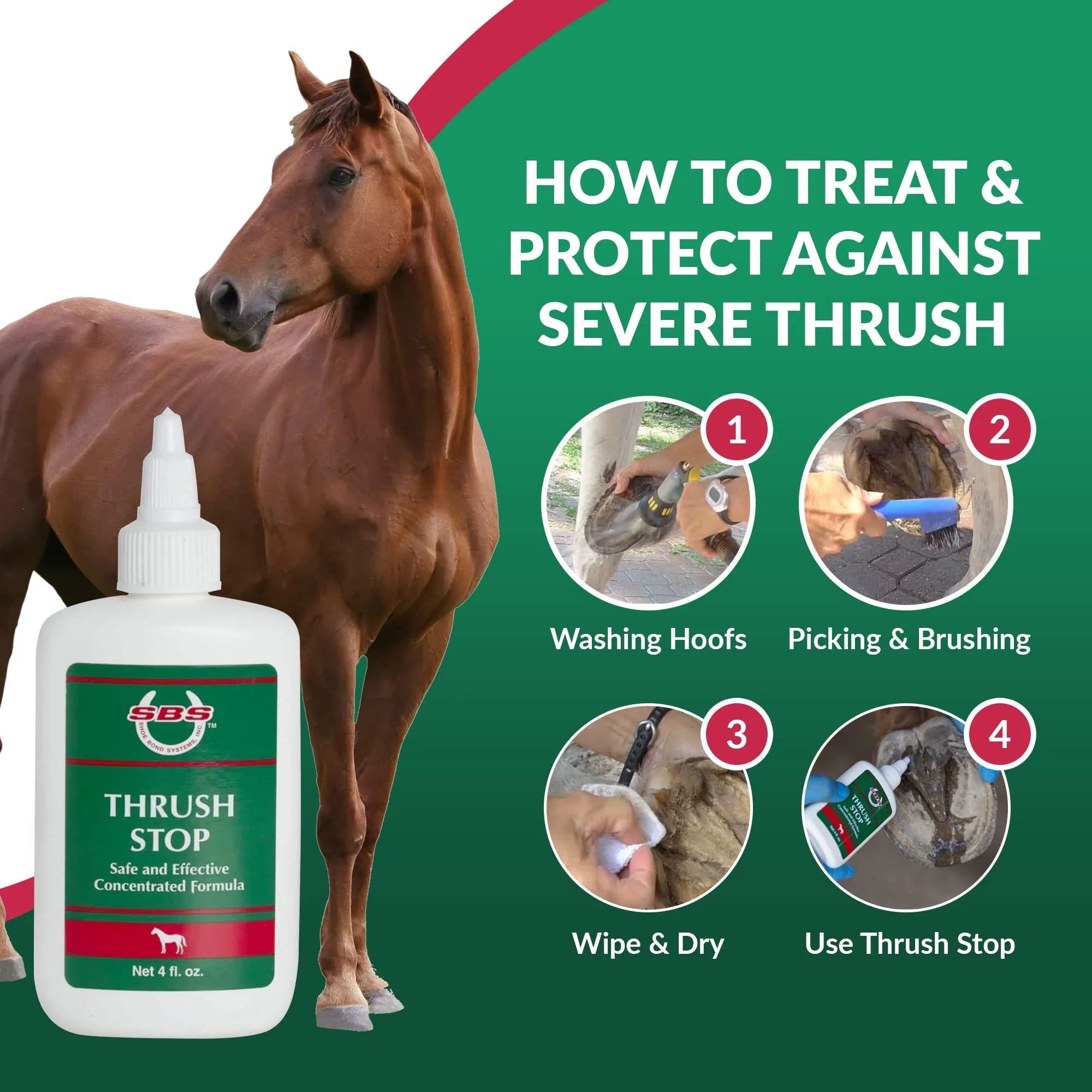 THRUSH STOP SBS Equine Thrush Treatment for Horses for The Finest Horse Care | The Horse-Journal’s Product of The Year and #1 Pick Against Hoof Thrush (4 Fluid Oz) - Image 4