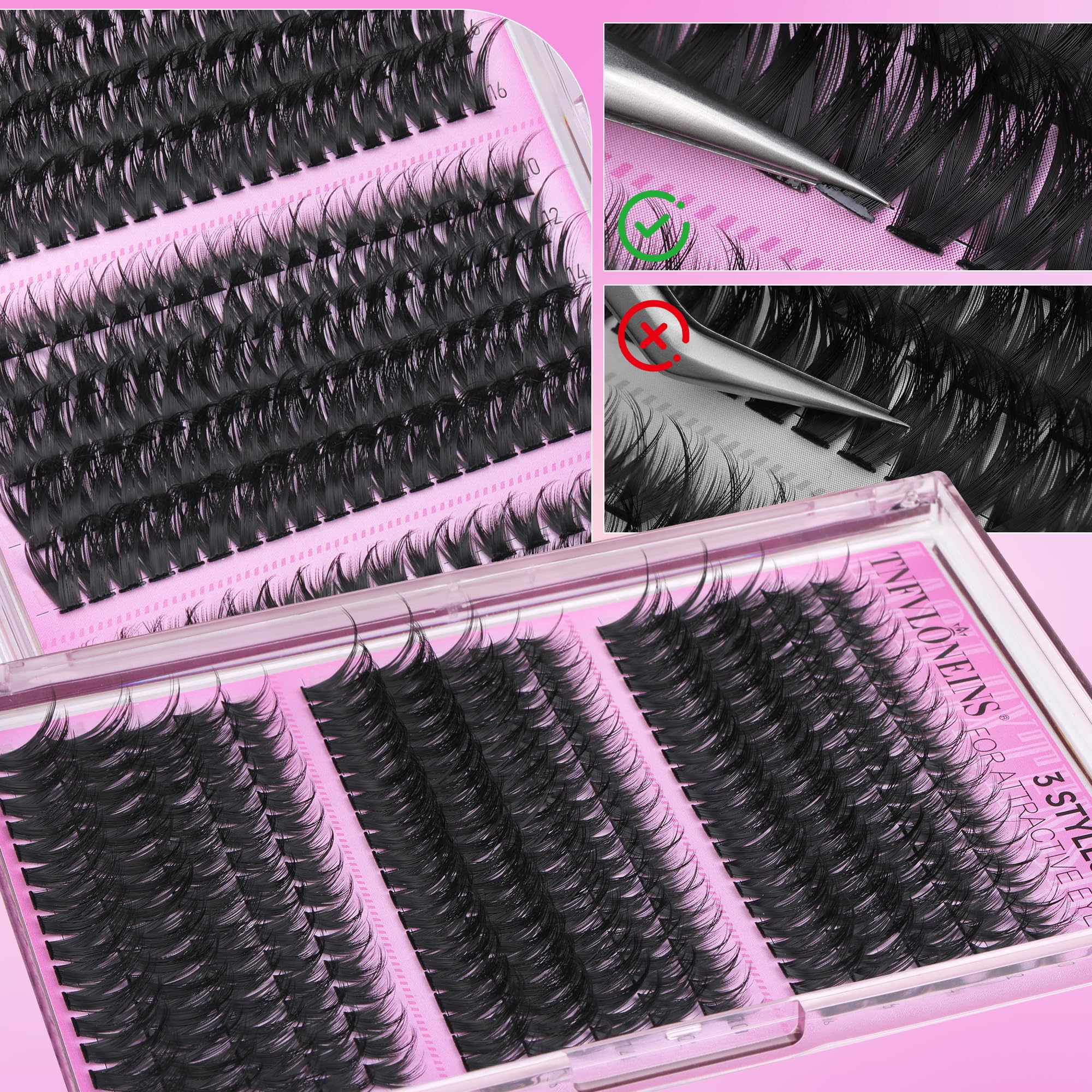 TNFVLONEINS Lash Clusters Wispy Eyelash Clusters Spiky Individual Lashes Clusters D Volume Cluster Eyelash Extensions DIY Cluster Extension Thick Eyelash Cluster (10-16MM,3 Styles) - Image 2