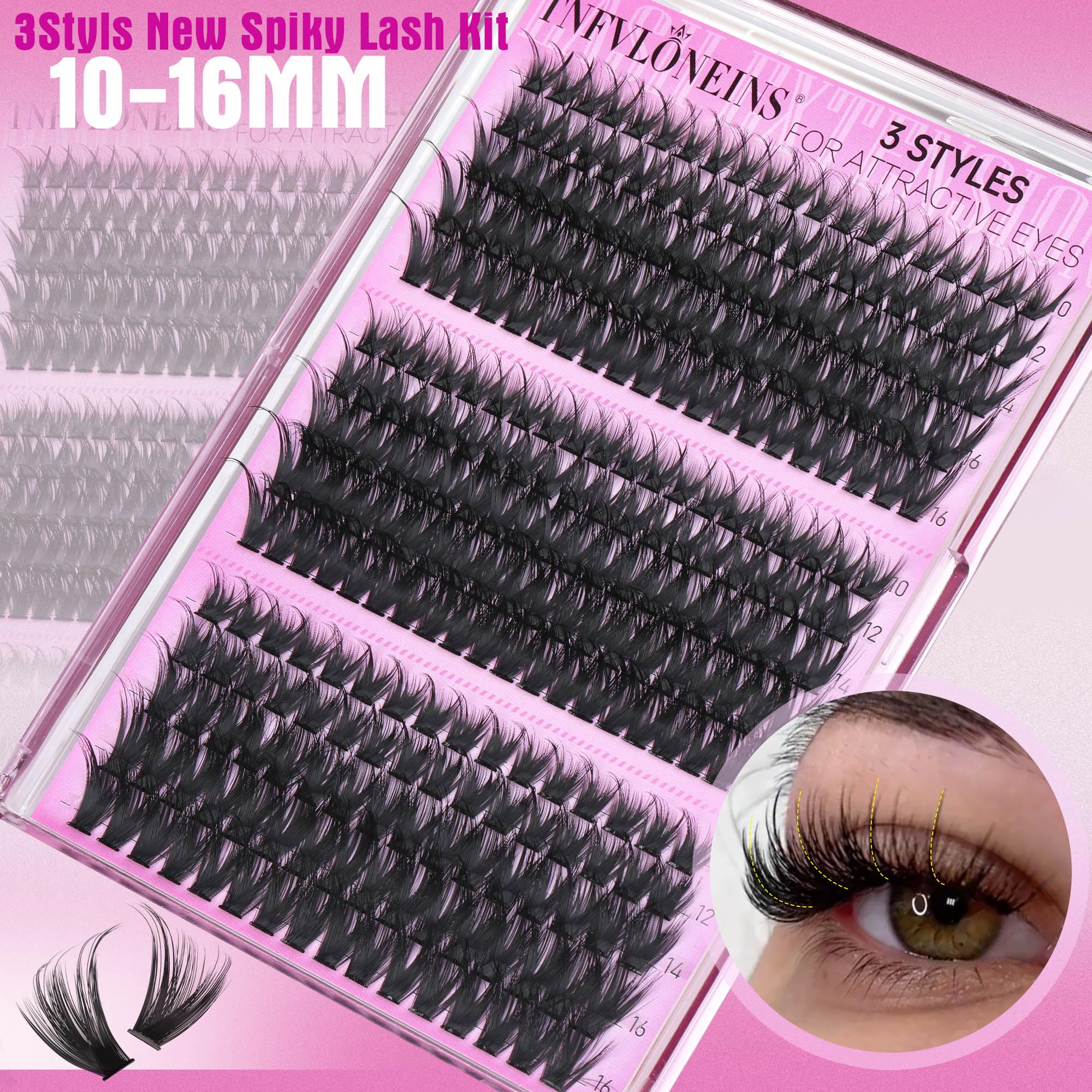 TNFVLONEINS Lash Clusters Wispy Eyelash Clusters Spiky Individual Lashes Clusters D Volume Cluster Eyelash Extensions DIY Cluster Extension Thick Eyelash Cluster (10-16MM,3 Styles) - Image 3