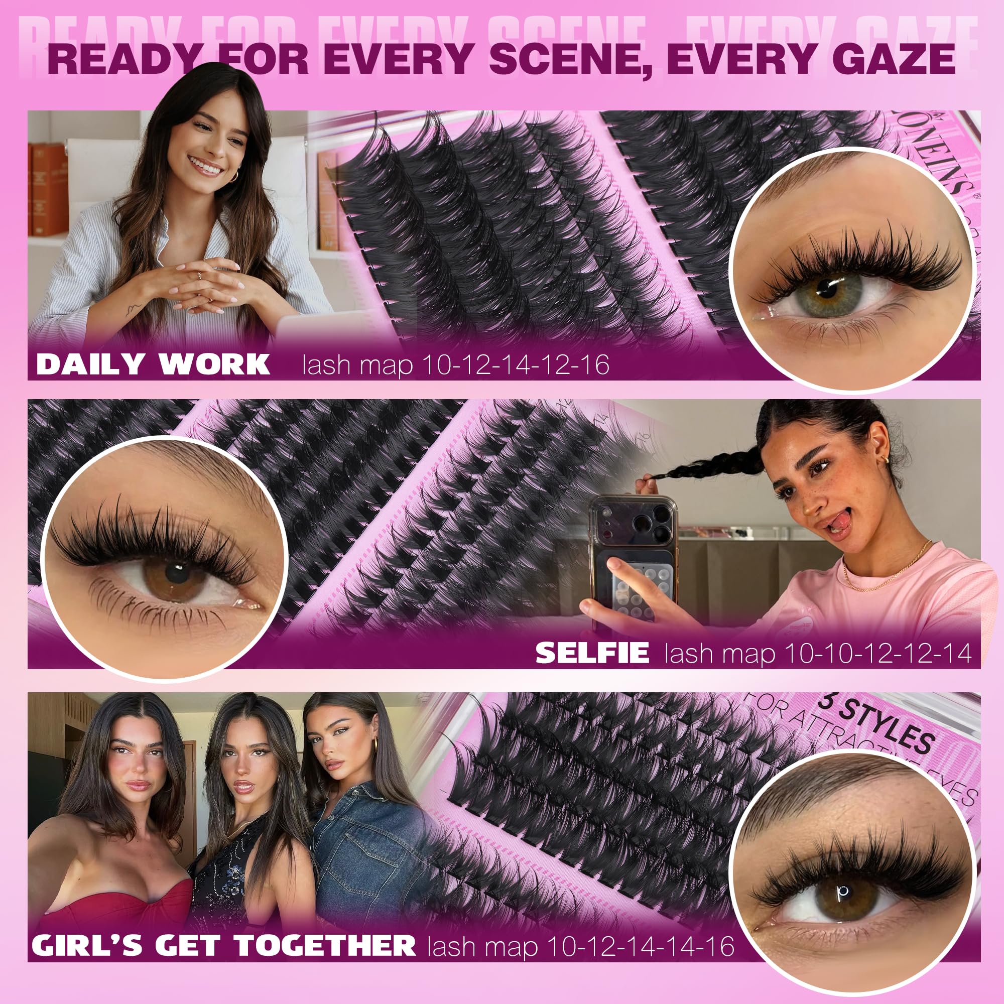 TNFVLONEINS Lash Clusters Wispy Eyelash Clusters Spiky Individual Lashes Clusters D Volume Cluster Eyelash Extensions DIY Cluster Extension Thick Eyelash Cluster (10-16MM,3 Styles) - Image 4