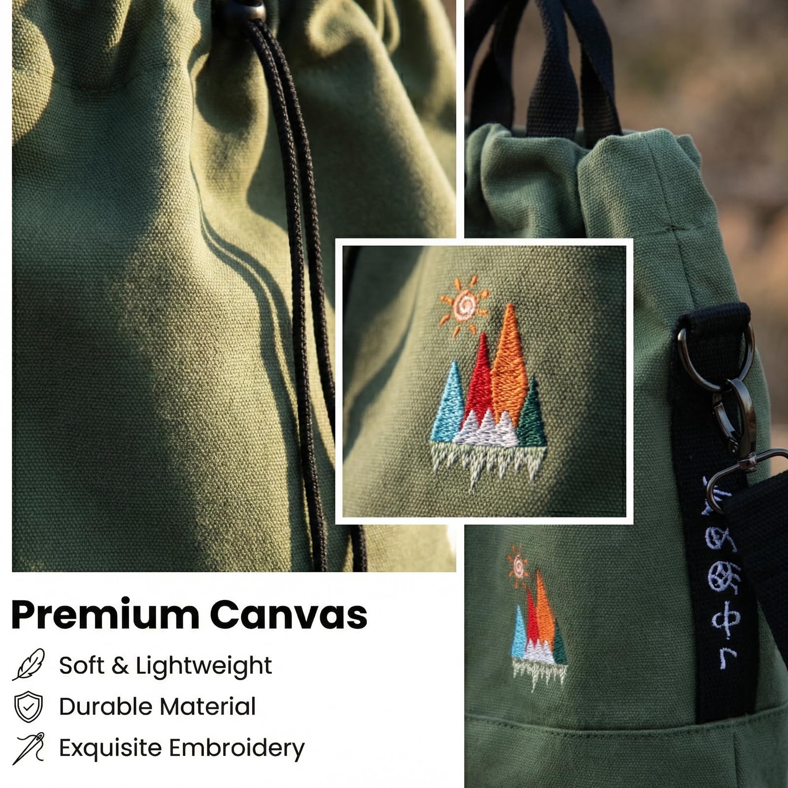 Togood Canvas Crossbody Bag for Women Tote Bags Casual Shoulder Hobo Purse with Embroidery,Vintage Boho Work Travel Everyday - Image 2