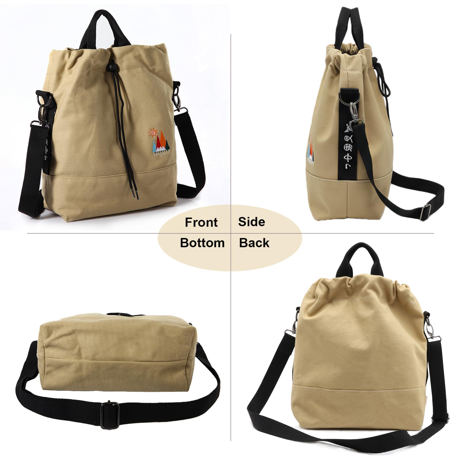 Togood Canvas Crossbody Bag for Women Tote Bags Casual Shoulder Hobo Purse with Embroidery,Vintage Boho Work Travel Everyday - Image 2