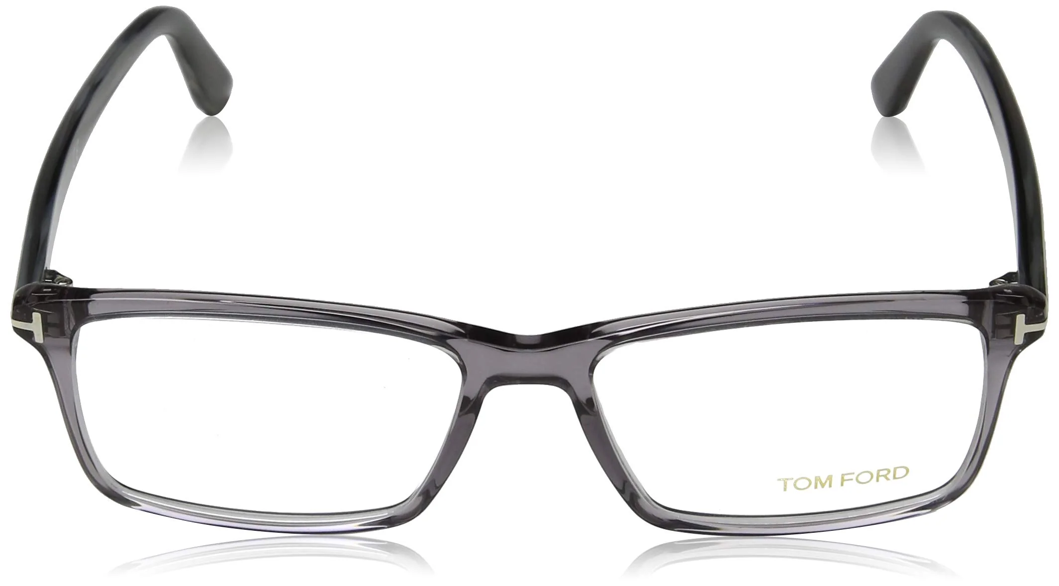 TOM FORD Men's TF 5408 Rectangular Eyeglasses 56mm, Transp. Grey, Grey Horn Effect Temples, Shiny Pall, 56/16/145 - Image 4