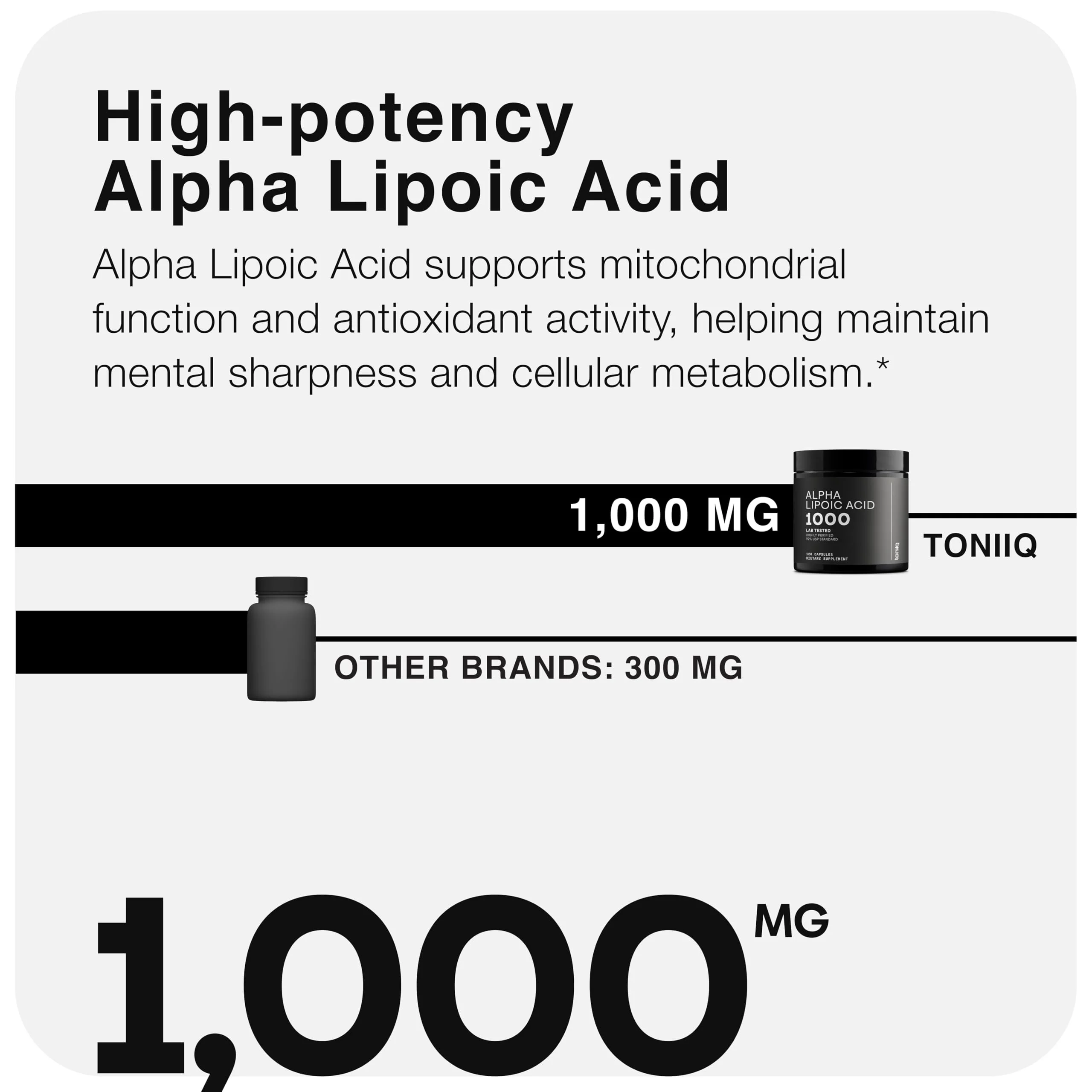 Toniiq 1000mg Ultra High Strength Alpha Lipoic Acid Capsules - Highly Purified 99%+ USP Standard - 120 Capsules ALA Supplement - Image 7