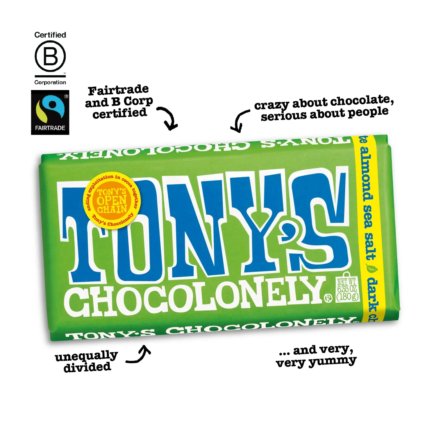 Tony's Chocolonely, Dark Chocolate Almond Sea Salt, 6.35 oz - Image 4
