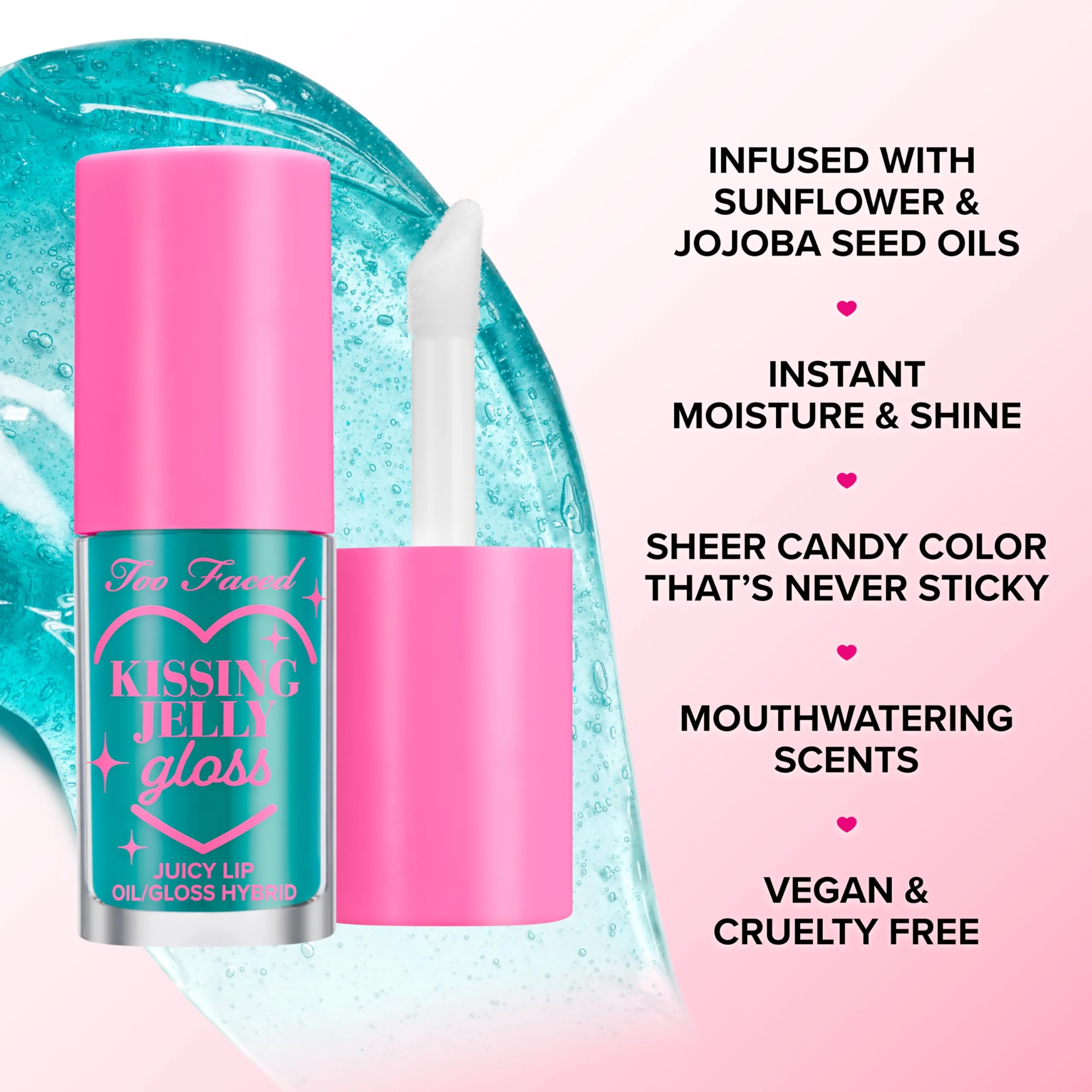 Too Faced Kissing Jelly Lip Oil + Gloss | Hydrating Lip Serum Treatment with Jojoba Oil for Instant Moisture and Glossy Shine, 0.15 Fl Oz, Cream Soda - Image 5