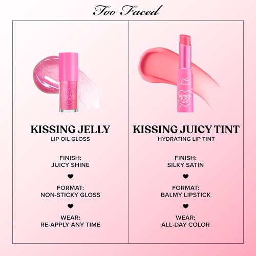 Too Faced Kissing Jelly Lip Oil + Gloss | Hydrating Lip Serum Treatment with Jojoba Oil for Instant Moisture and Glossy Shine, 0.15 Fl Oz, Peach Rings - Image 2