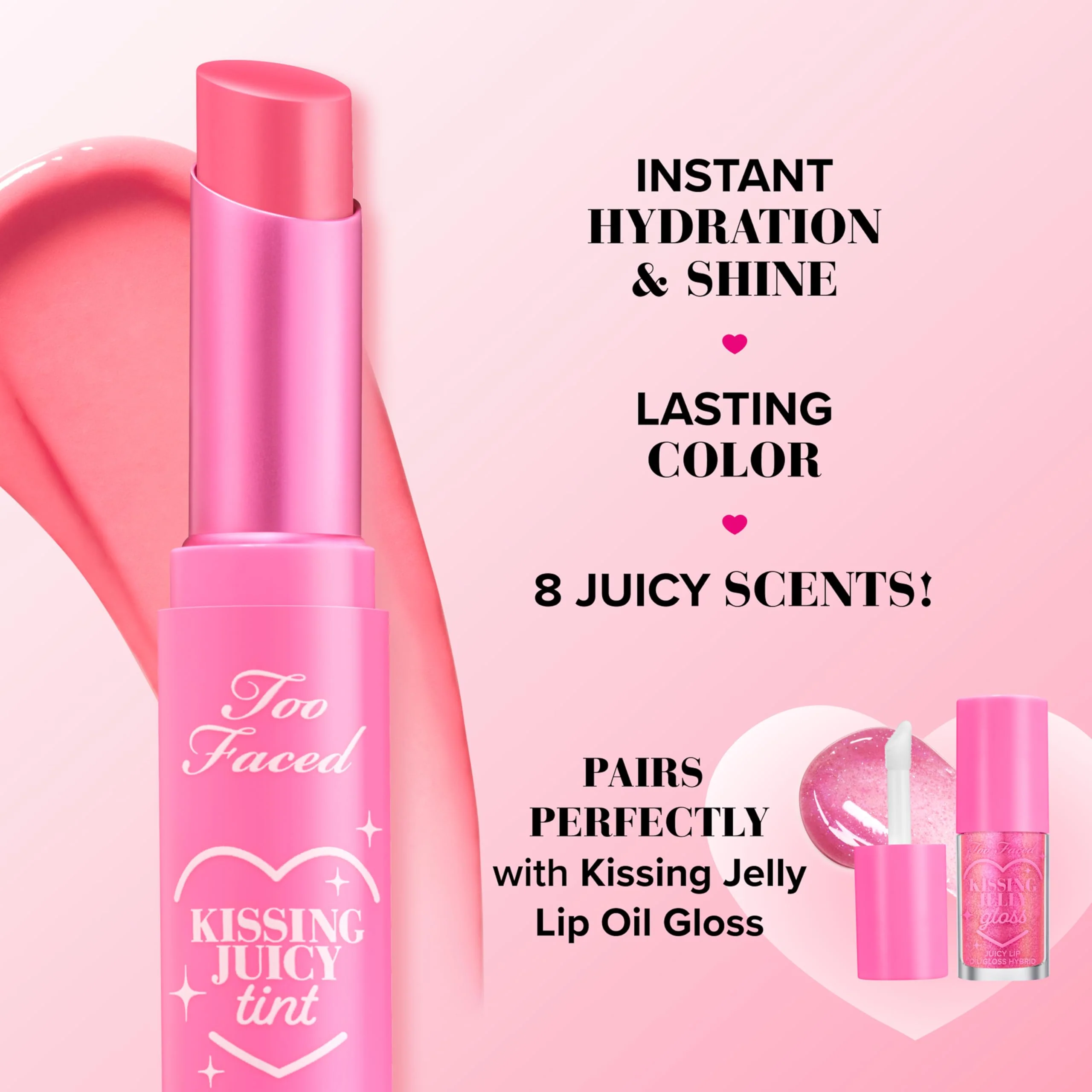 Too Faced Kissing Juicy Tint Lip Balm | Hydrating, Long Lasting Lip Stain for Instant Color + Shine with Juicy Scents, 0.10 Ounce, Raspberry - Image 4