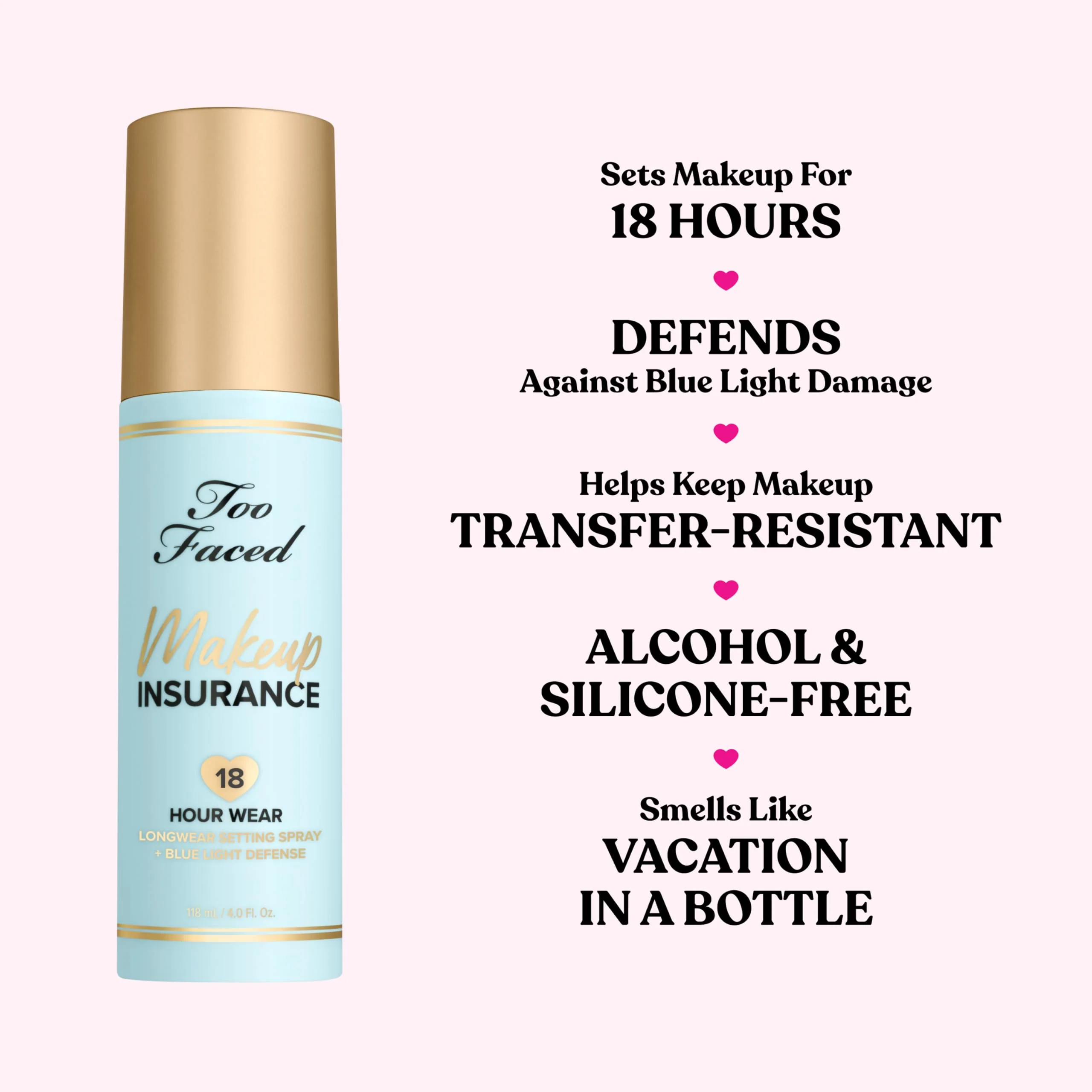 Too Faced Makeup Insurance Setting Spray | Hydrating, Long Lasting, Vegan + Cruelty Free, 4 Fl Oz - Image 5