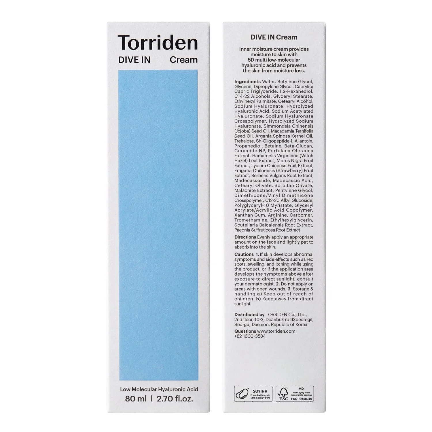 Torriden DIVE IN Cream 80ml (2.71 fl. oz.) | Facial Moisturizer for Sensitive, Oily Skin | Lightweight and Moistrul Creamy Texture | Hyaluronic Acid Cream, Allantoin - Image 2