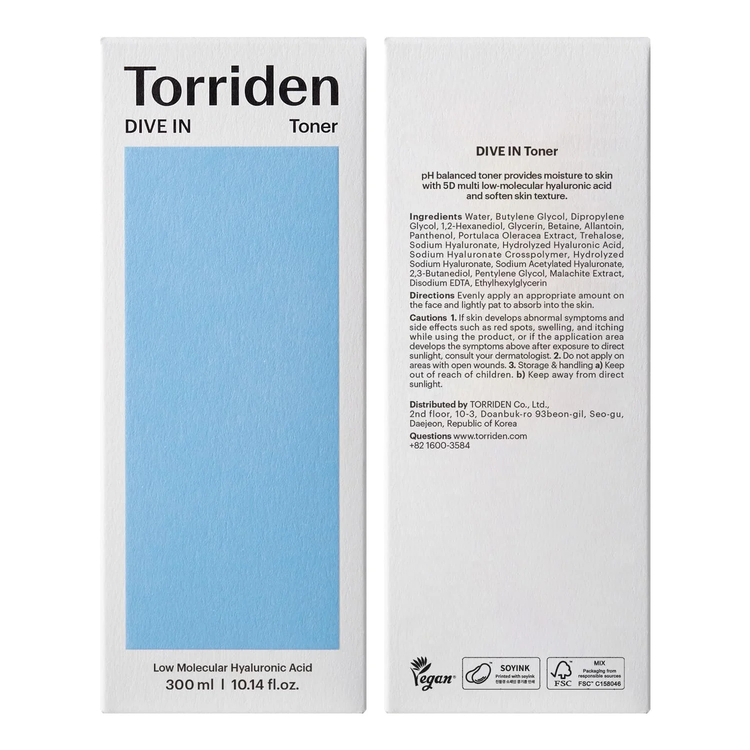 Torriden Dive in Toner 300ml (10.14 fl. oz.) | pH Balancing Facial Toning Water for Dry Skin | Hyaluronic Acid, Panthenol, Allantoin - Image 2