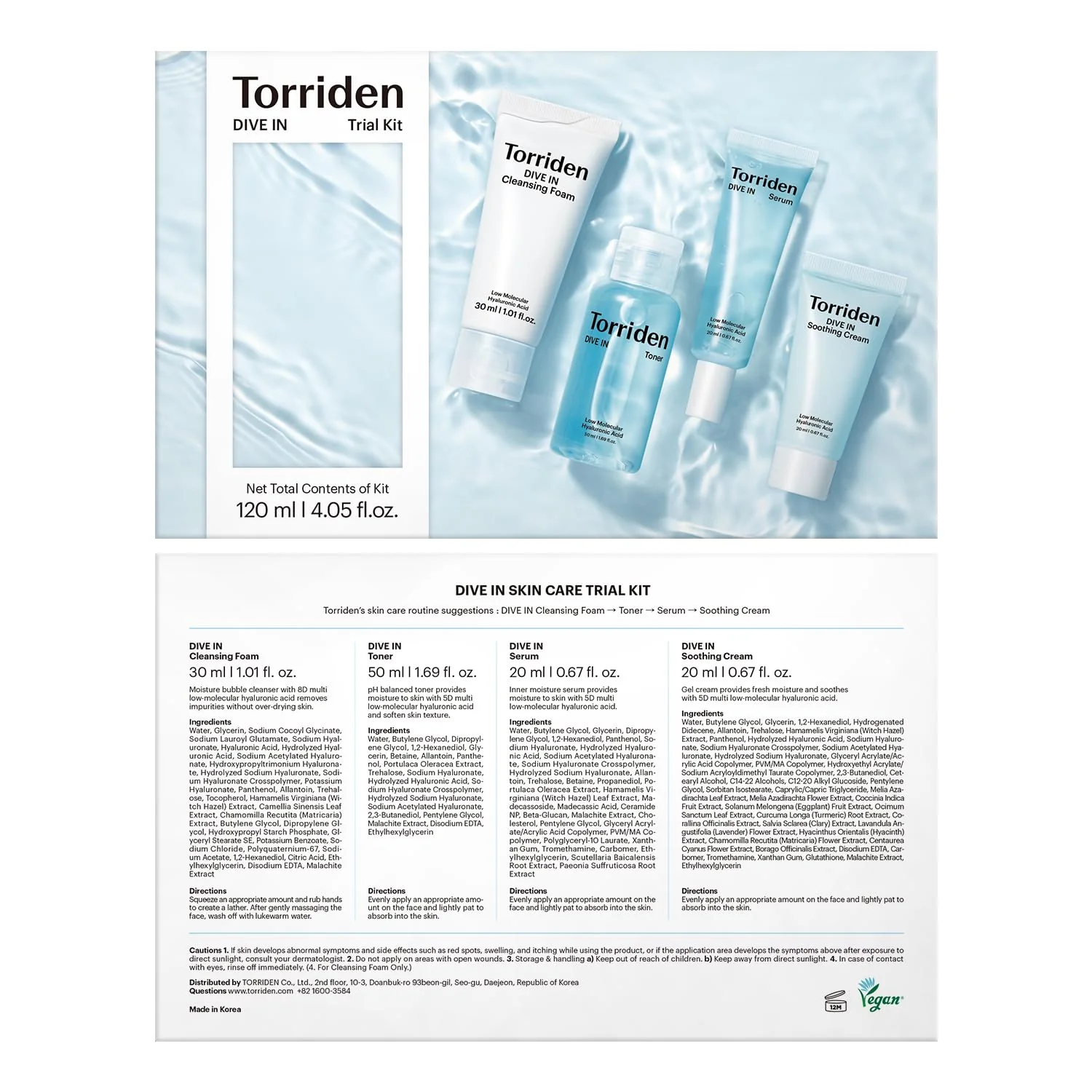 Torriden DIVE IN Trial Kit | Hyaluronic Acid Infused Daily Skincare Kit - 4 Step Regimen with Foam Cleanser, Facial Toner, Serum, and Cream | Travel Essential | Korean Skin Care Set - Image 2