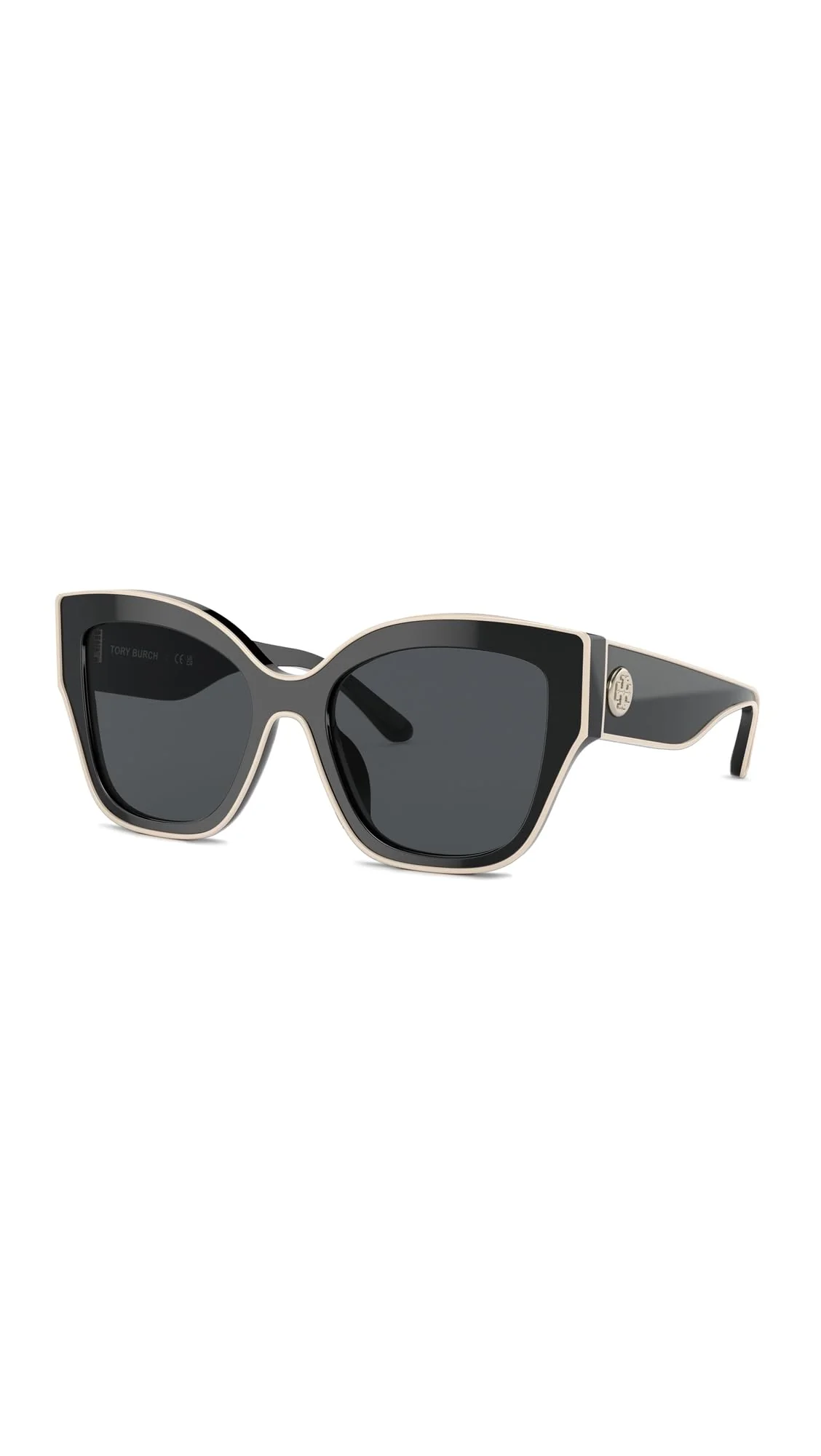 Tory Burch Women's Monogram Butterfly Sunglasses, Black With Ivory Piping, 54/19/140