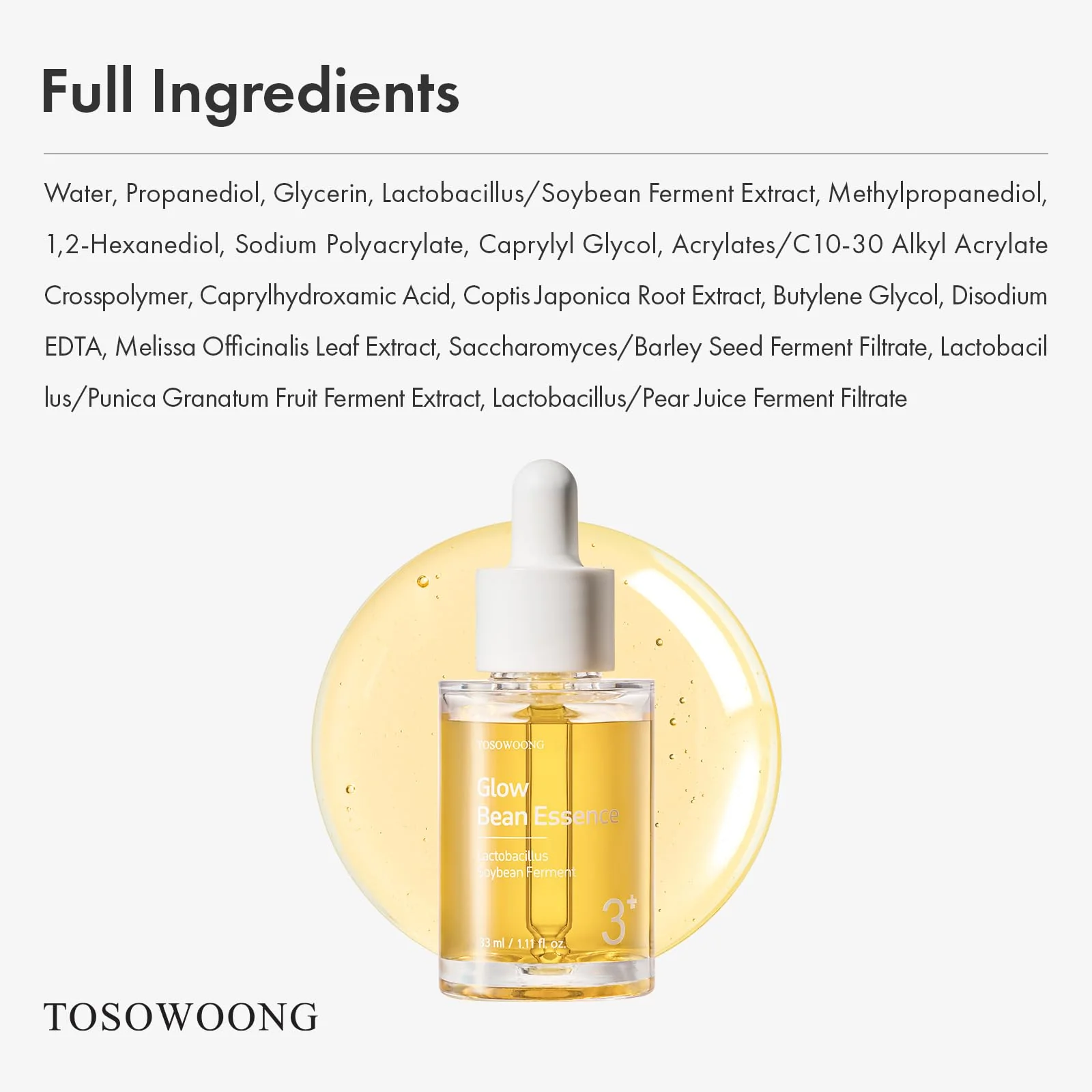 TOSOWOONG Glow Bean Essence, 31,025ppm Soybean Ferment Extract, Glass Skin, Exfoliating, Hydrating, Radiant, Moisturizer, Barrier, Face Serum, Korean Skin Care, 33ml / 1.11 fl. oz. - Image 2