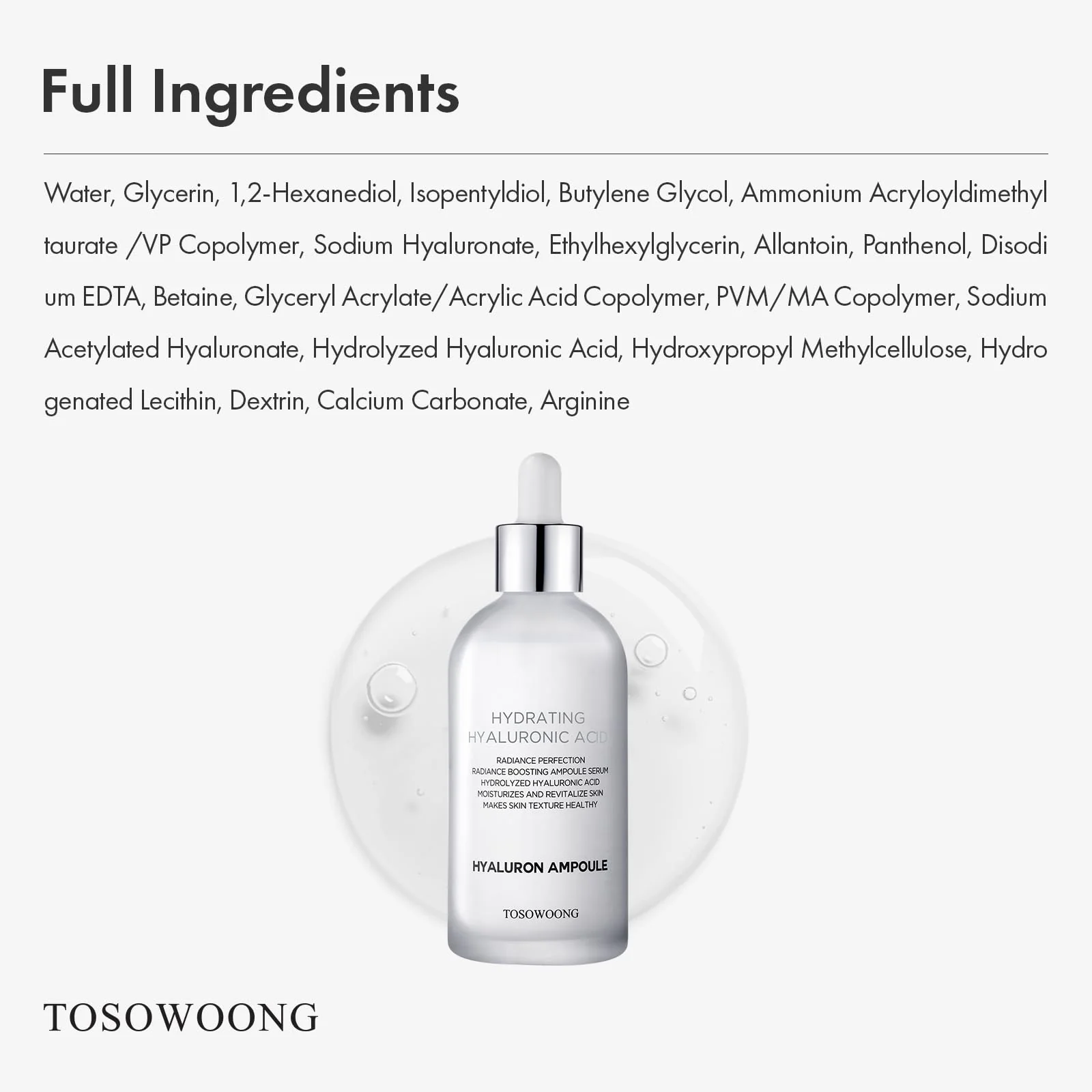 TOSOWOONG Hyaluronic Acid Ampoule, Hydrating Glow and Skin Barrier Protection, Anti-Aging Face Serum for Dry Skin, Korean Skincare Beauty Products, 100ml, 3.38 fl. oz. - Image 2