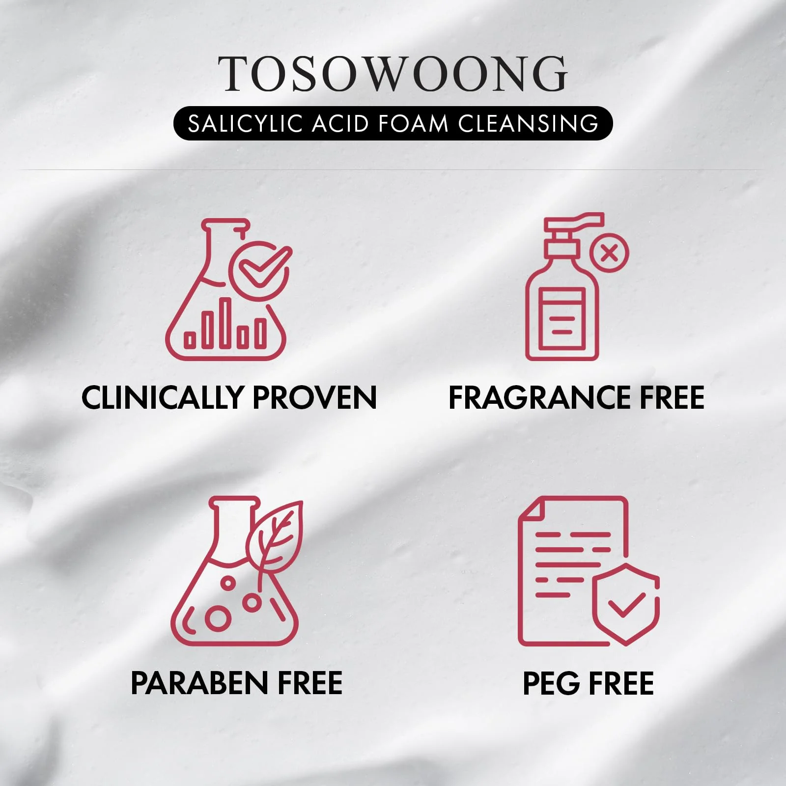 TOSOWOONG Salicylic Acid Foam Cleanser for Oily Skin, 18,000ppm Salicylic Acid, Deep Pore Cleansing, Face Wash For Breakouts, Exfoliating Cleanser, Korean Skin Care, 100ml, 3.38 fl. oz. - Image 3