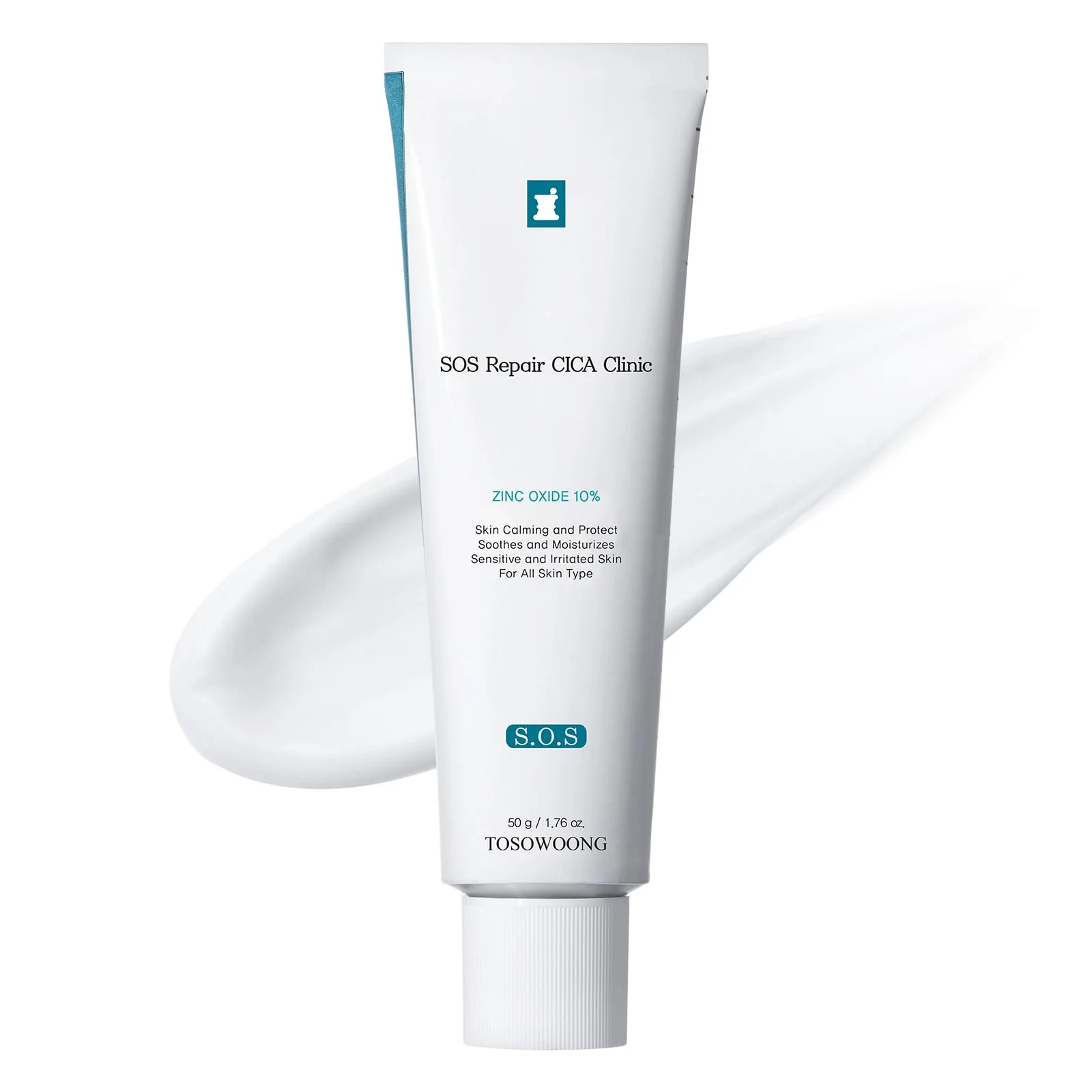 TOSOWOONG SOS Repair CICA Clinic Zinc Cream, 100,000ppm Zinc Oxide, Heal, Soothe Acne, Redness, Rosacea Treatment, Skin Barrier Repair, Moisture, Non-Comedogenic, Korean Skincare, 50g, 1.76 oz.