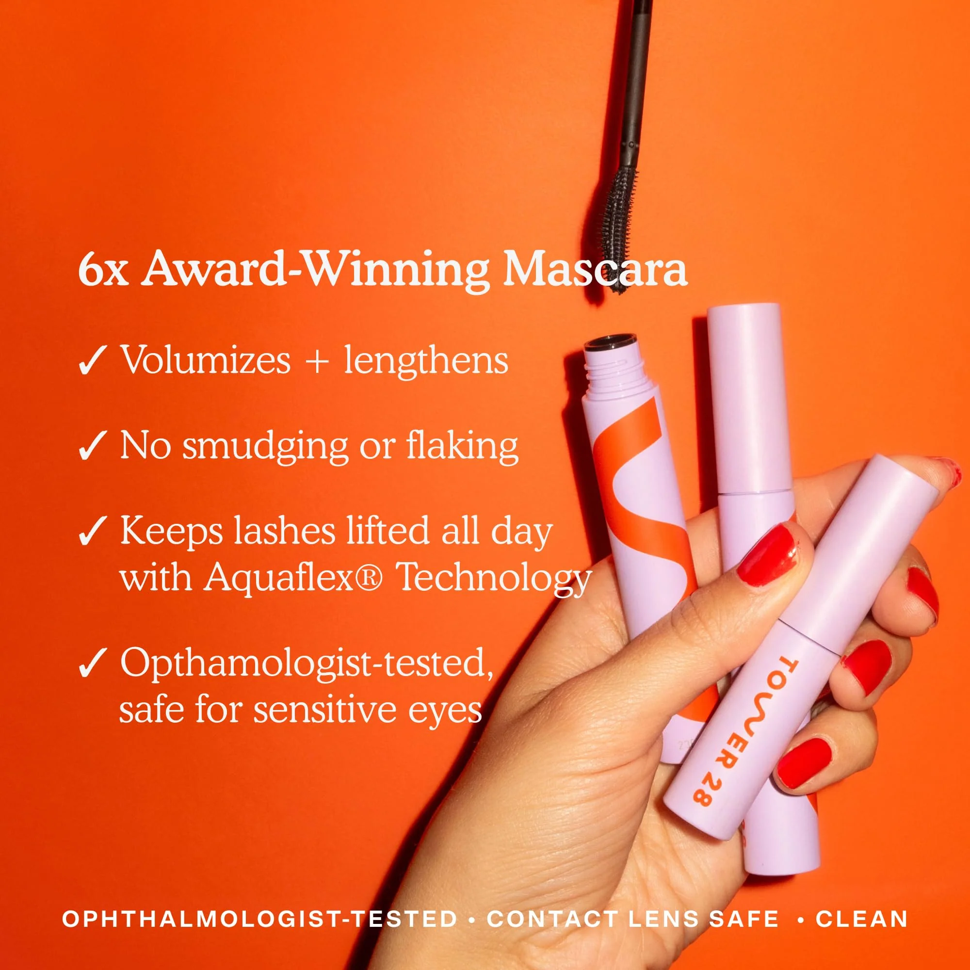 Tower 28 MakeWaves Vegan Black Mascara - Volumizing & Lengthening Mascara for Sensitive Eyes - With Aquaflex Technology for Humidity-Proof Lift - Hypoallergenic Eye Makeup - Jet (0.29 oz) - Image 7