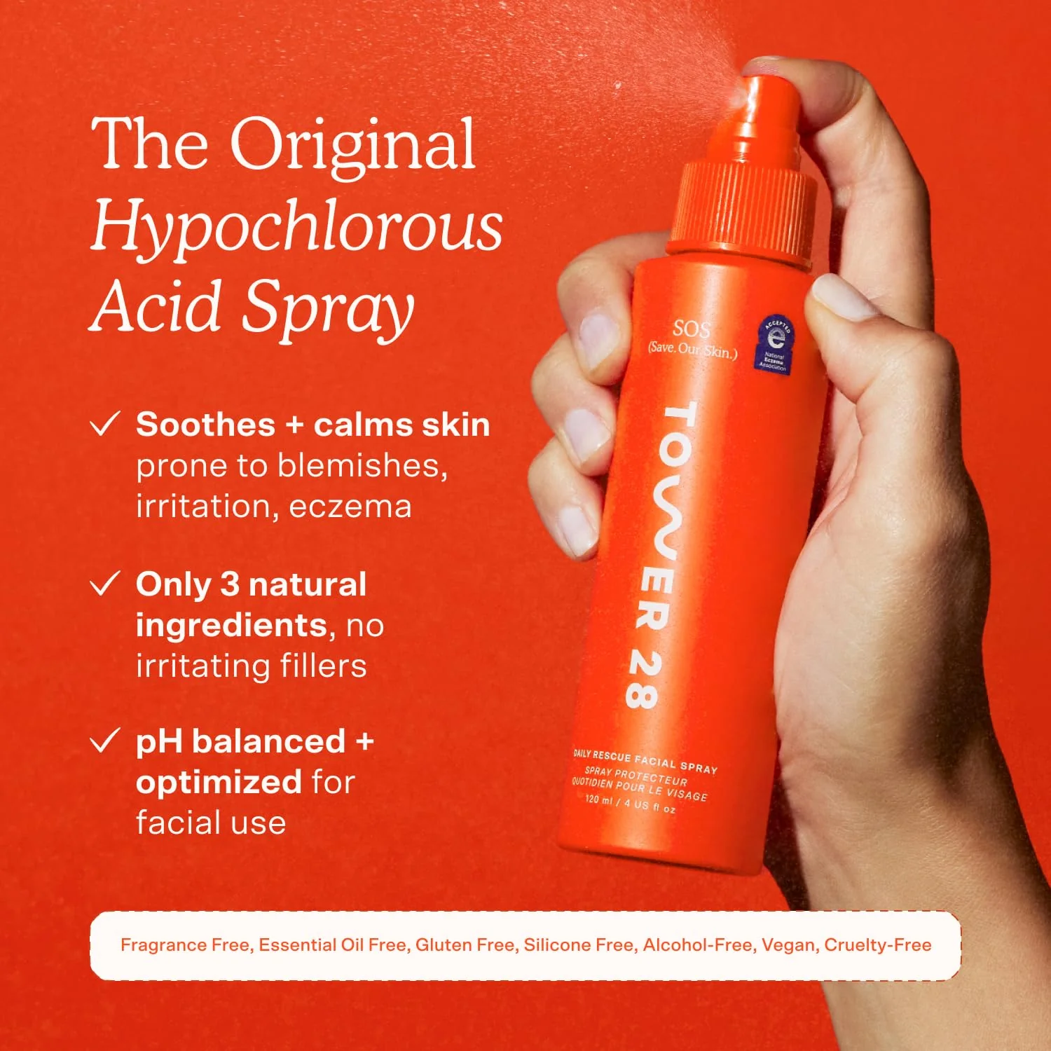 Tower 28 SOS Daily Rescue Facial Spray - Hypochlorous Acid Spray to Help Reduce Redness, Calm Irritation + Alleviate Flare-Ups - Soothing + Purifying Face Toner - Everyday Skin Care Essential (4 oz) - Image 9