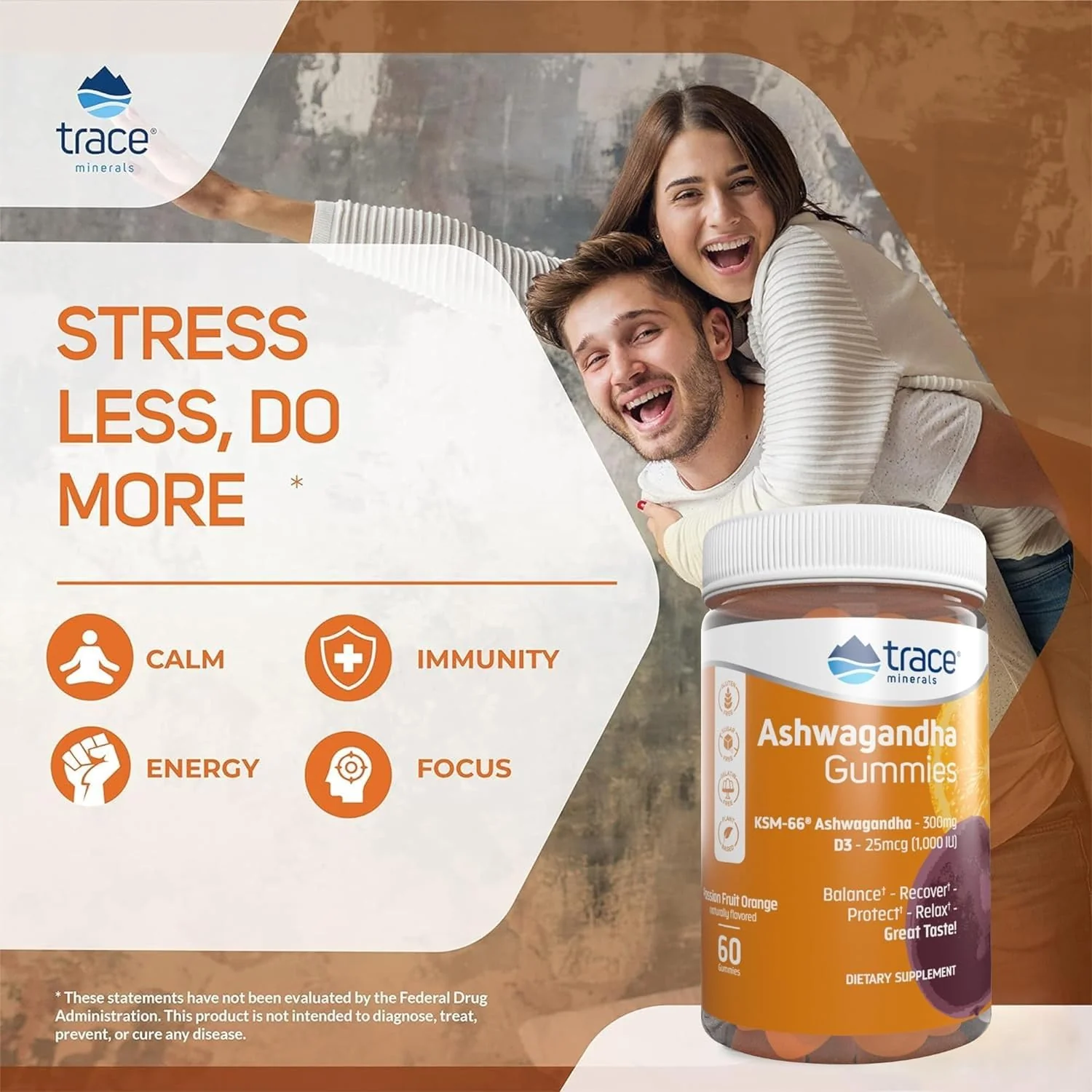 Trace Minerals Ashwagandha - Ashwagandha Gummies for Supporting A Healthy Mindset - Calming Supplement - Better Sleep - Immune System & Energy Support - Passion Fruit Orange - 60 Count (30 Servings) - Image 5