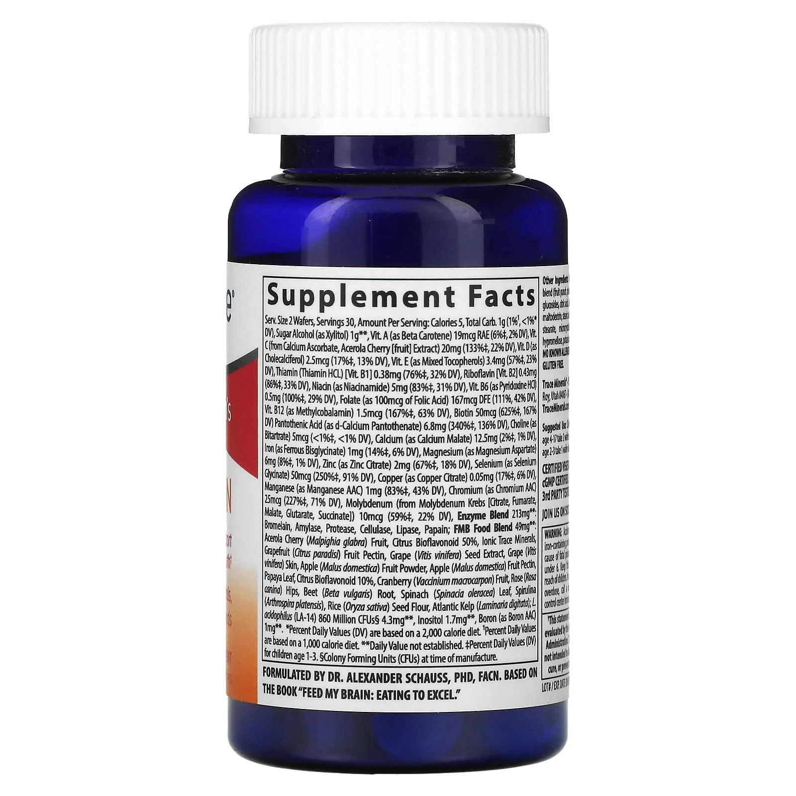 Trace Minerals Children's Feed My Brain - Brain Support Supplement for Kids - Multivitamin for Focus Support with Enzymes, Vitamins & Minerals - Fruit Punch Flavor, 60 Chewable Wafers (30 Servings) - Image 2