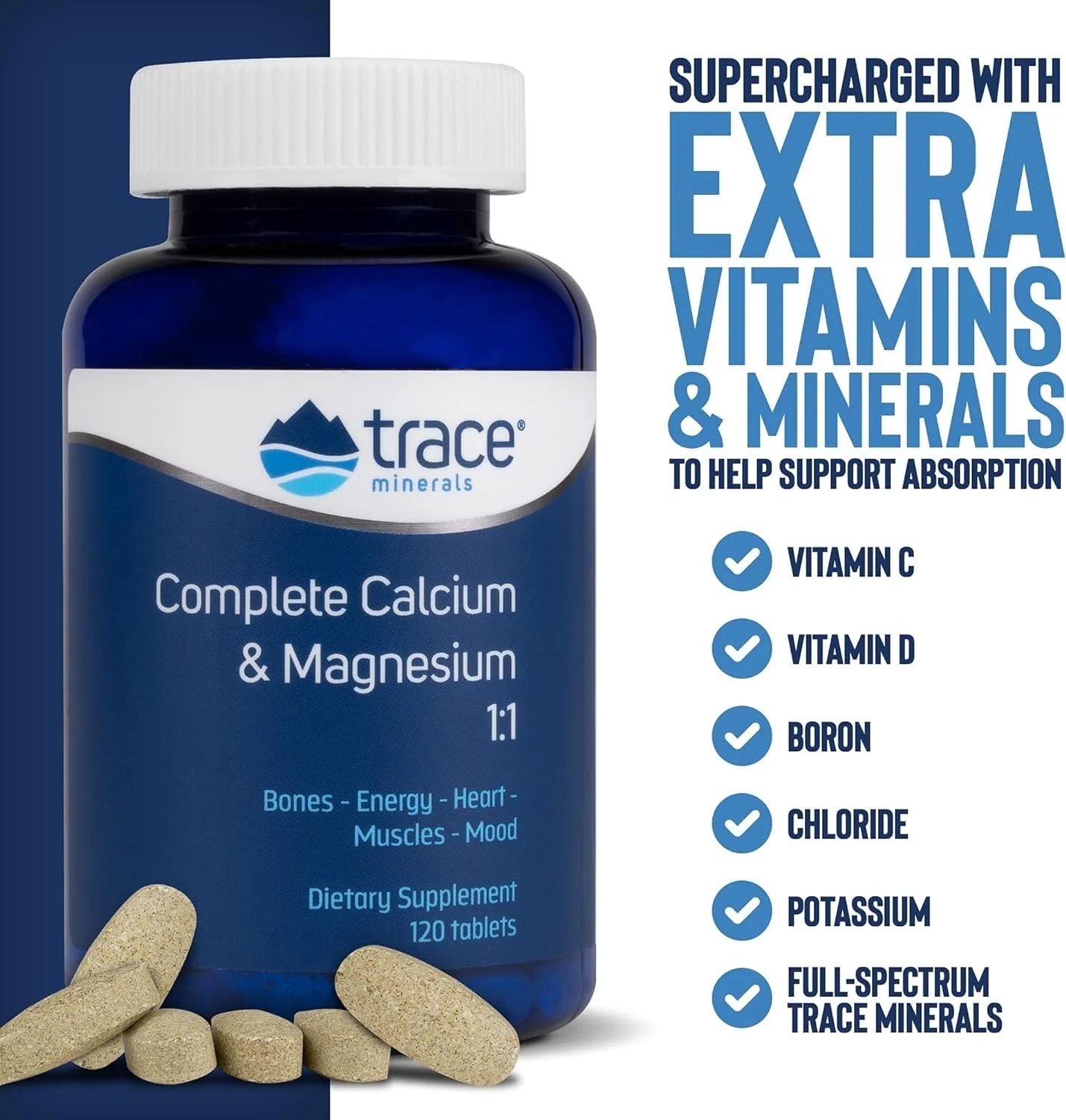 Trace Minerals Complete Calcium & Magnesium 1:1 - Dietary Supplement for Bone Health & Energy Support - Mineral Supplement to Aid Immune Health - Formula with Sea Minerals - 120 Tablets (30 Servings) - Image 5