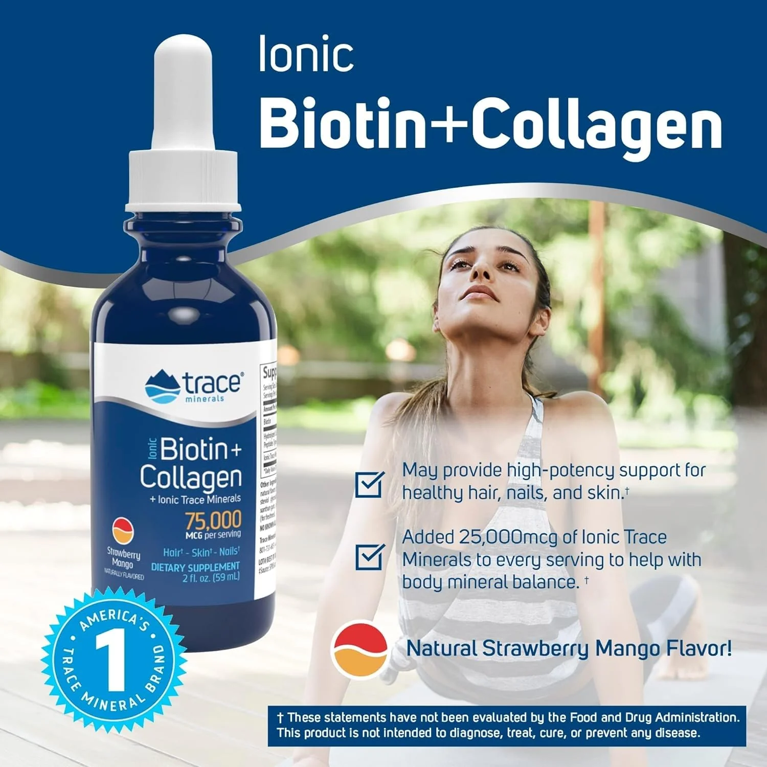 Trace Minerals Ionic Biotin + Collagen - Skin Supplement for Healthy Hair & Strong Nails - Liquid Biotin & Collagen - Supports Mineral Balance - Strawberry Mango Flavor - 2 fl oz (29 Servings) - Image 5