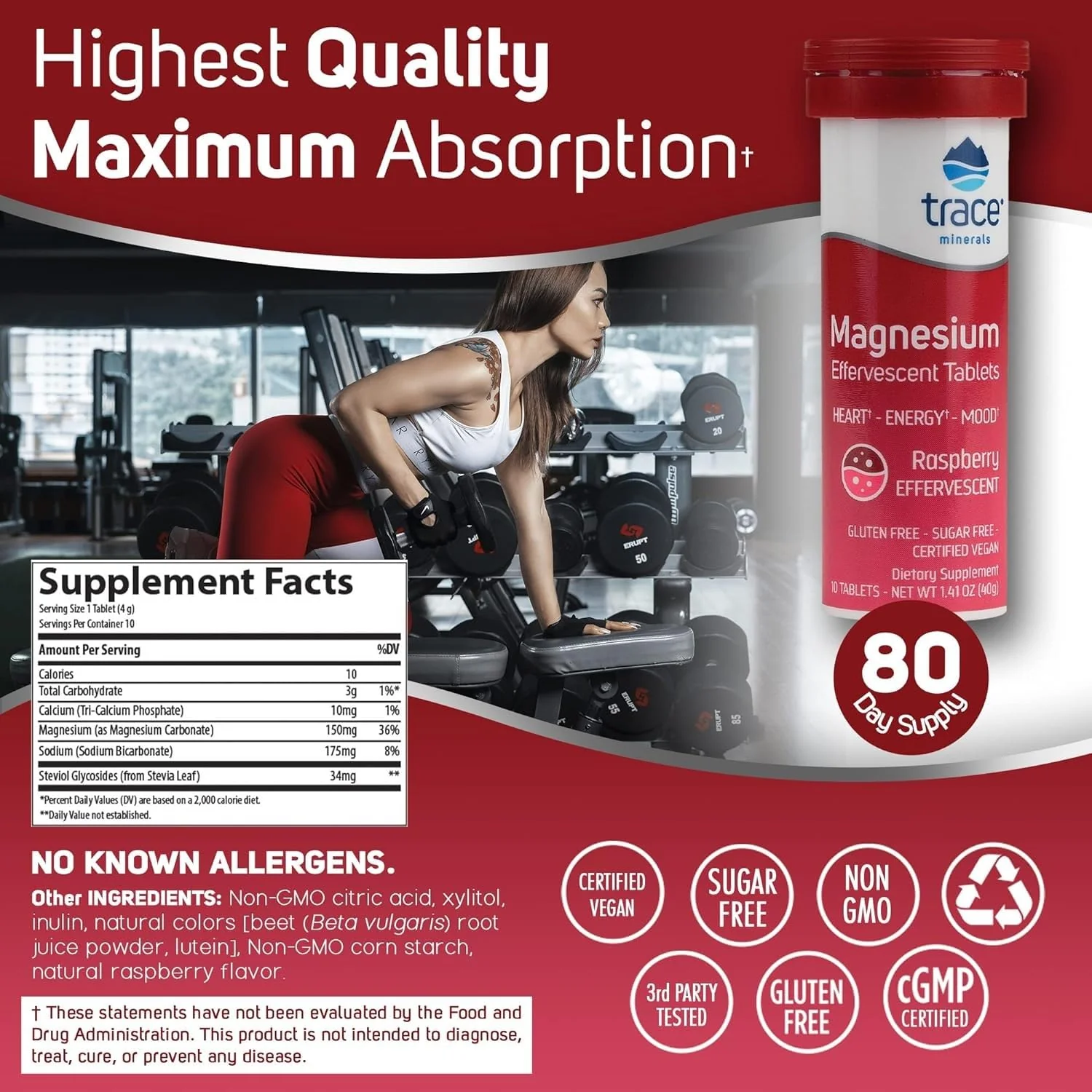 Trace Minerals Magnesium Effervescent - Healthy Heart & Energy Support Supplement - Natural Magnesium Supplement to Aid Healthy Sleep - Gluten-Free Health Supplement - Raspberry, 8 Tubes (80 Servings) - Image 6