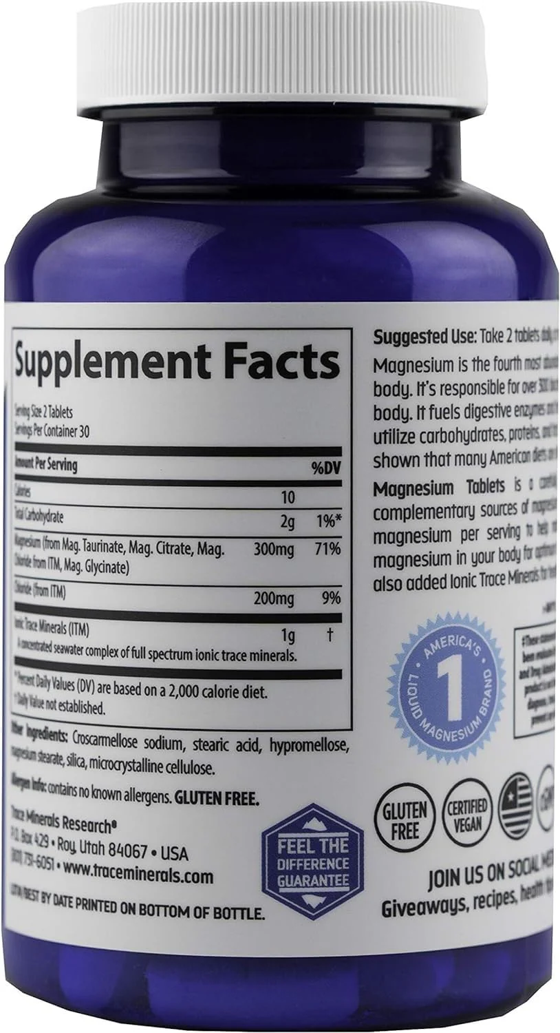 Trace Minerals Magnesium Tablets 300 mg - Dietary Supplement to Support Muscle & Immune System Health - Cell & Nerve Health Support Supplement with Trace Minerals - 60 Tablets (30 Servings) - Image 2