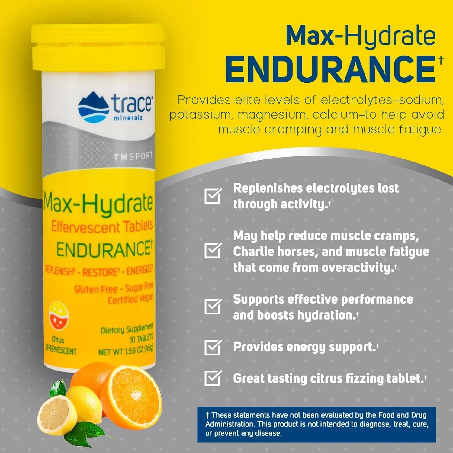 Trace Minerals Max-Hydrate Endurance - Daily Energy Support Supplement - Electrolyte Supplement to Aid Against Muscle Cramps - Supplement to Support Hydration - Citrus, 10 Tabs (80 Servings) - Image 5