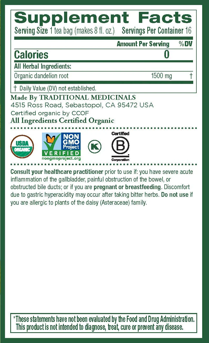 TRADITIONAL MEDICINALS Organic Roasted Dandelion Root, 16 Count (2 Pack) - Image 7