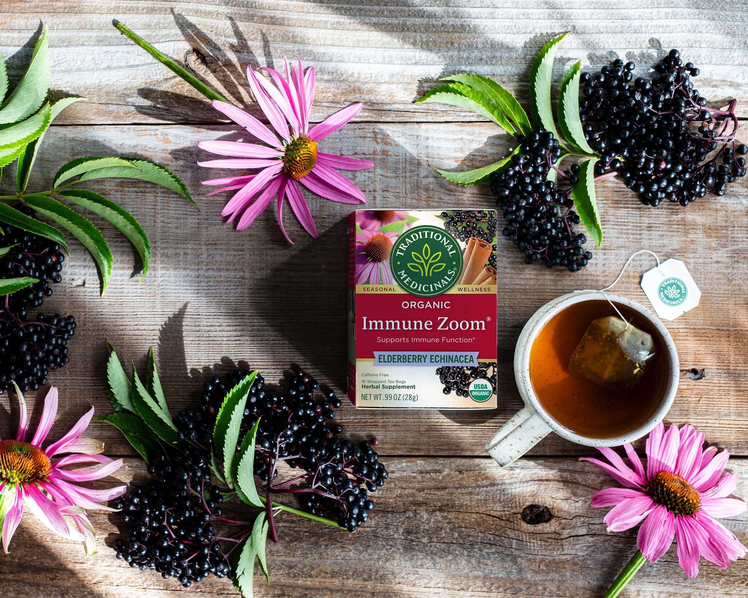 Traditional Medicinals Tea, Organic Immune Zoom Elderberry Echinacea - Supports Immune Function - Kosher, Non-GMO, Caffeine-Free, Compostable - 16 Tea Bags - Image 5
