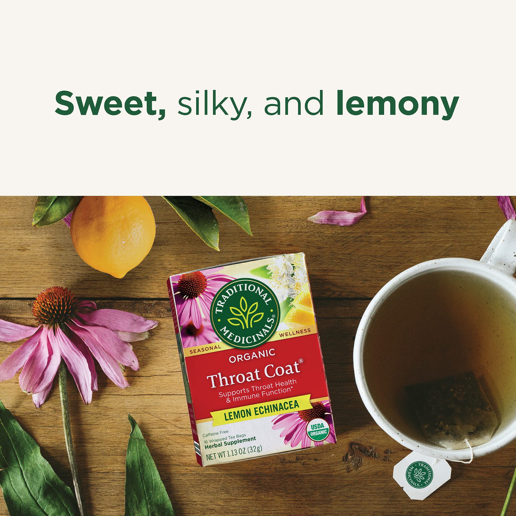 Traditional Medicinals Tea, Organic Throat Coat Lemon Echinacea, Supports Throat Health & Immune Fuction, 16 Tea Bags - Image 7