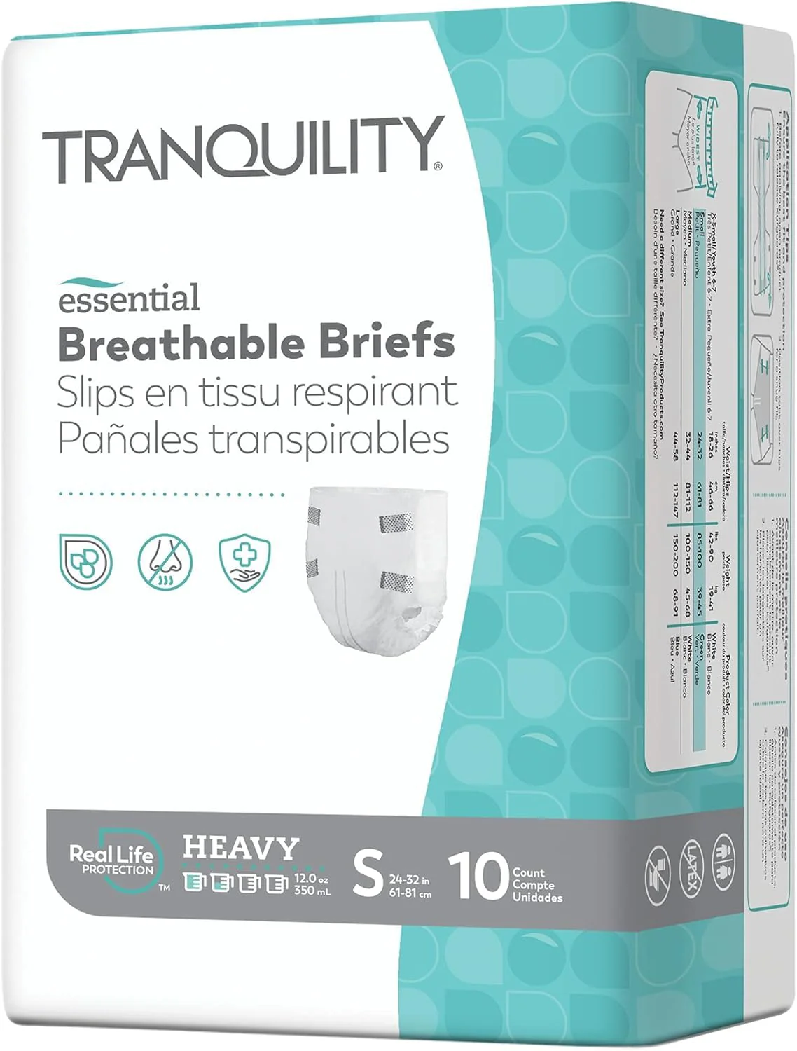 Tranquility Essential Briefs, Heavy Incontinence Absorbency, Adult Small, Refastenable Tabs, Soft& Breathable Design, Latex-Free, Secure& Comfortable Fit, 10ct Bag
