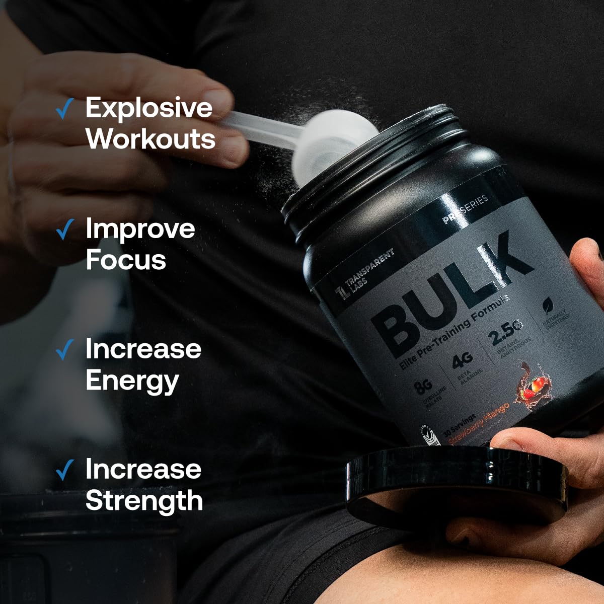 Transparent Labs Bulk Black Pre Workout - Clinically Dosed, Sugar Free Preworkout for Men and Women with Beta Alanine Powder, Citrulline Malate, & Caffeine - 30 Servings, Cherry Kiwi - Image 4