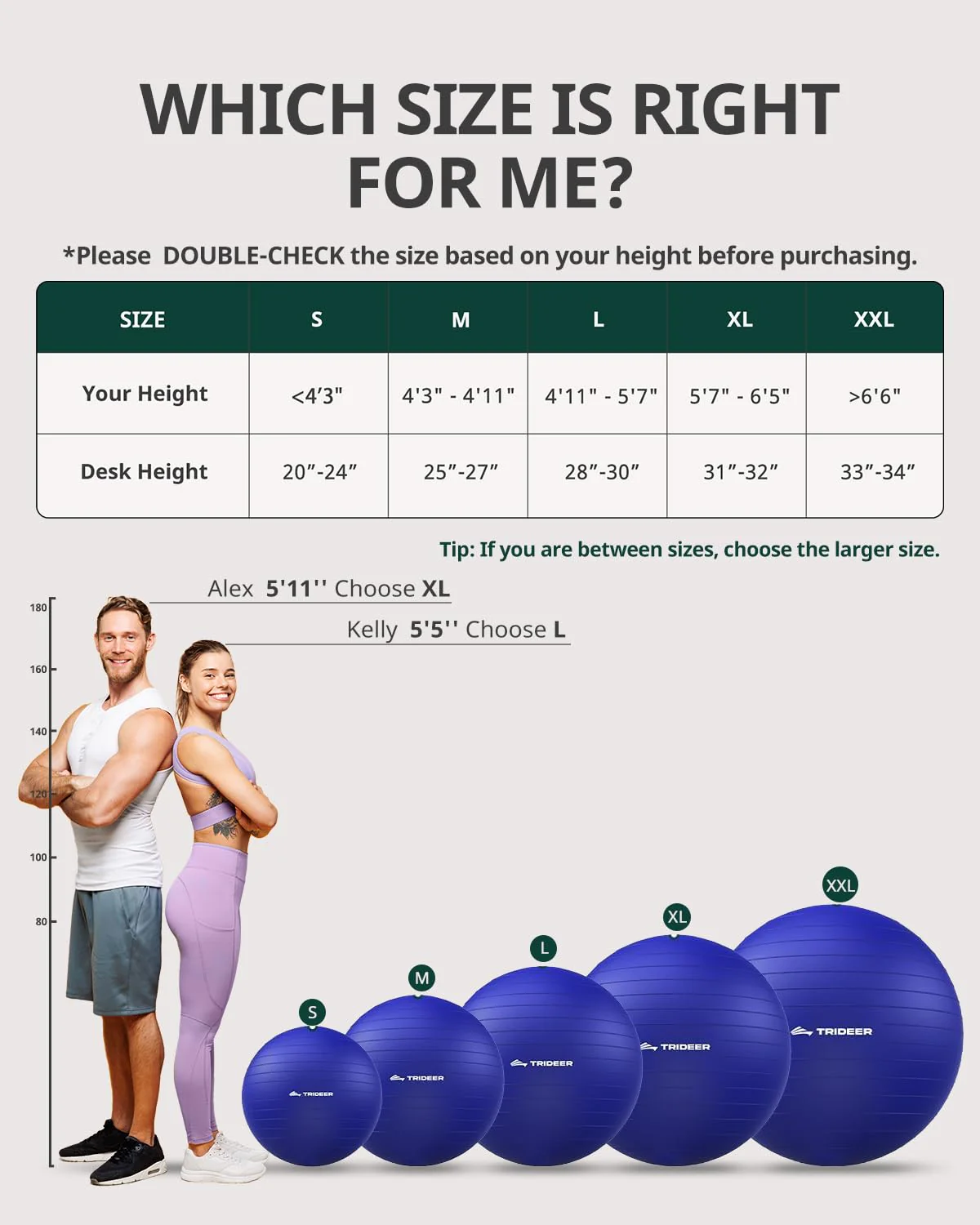 Trideer Yoga Ball for Exercise, Pregnancy & Birthing, 5 Sizes Exercise Ball for Physical Therapy, Stability, Fitness, Quick Pump Included - Image 3