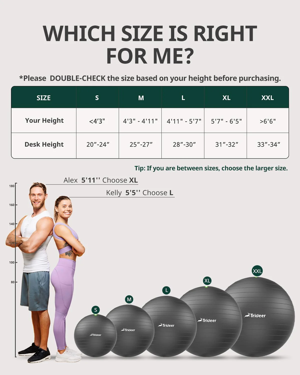 Trideer Yoga Ball for Exercise, Pregnancy & Birthing, 5 Sizes Exercise Ball for Physical Therapy, Stability, Fitness, Quick Pump Included - Image 3