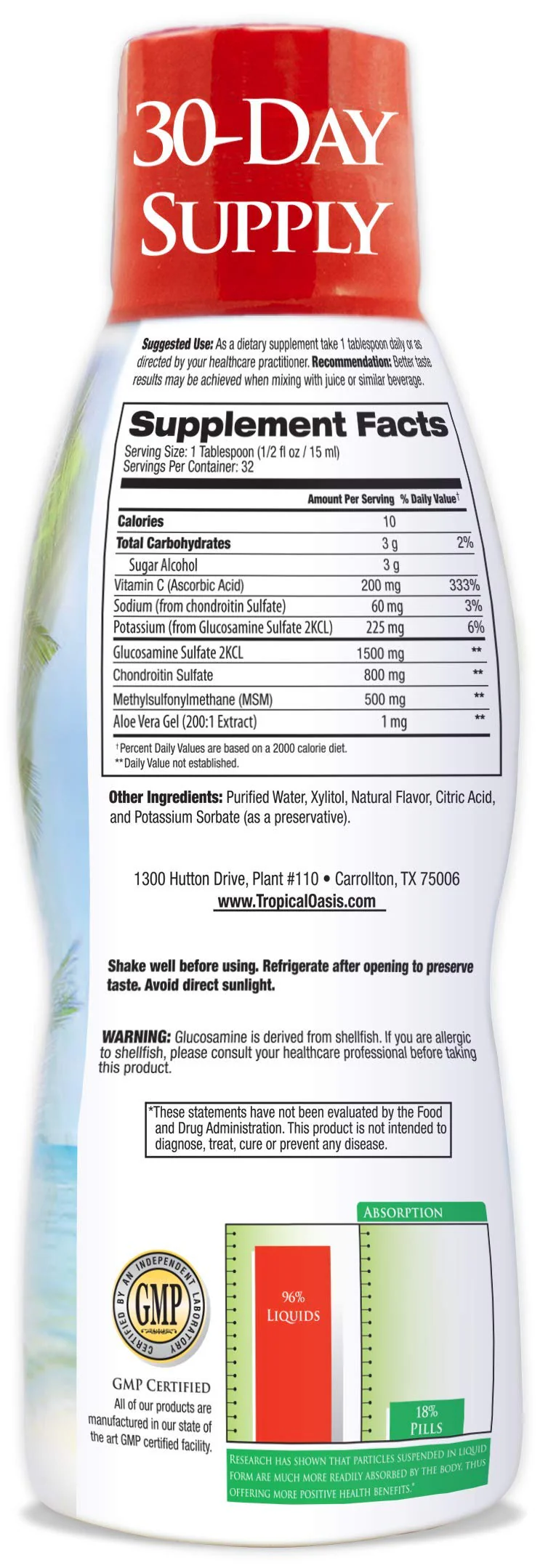 Tropical Oasis–Premium Liquid Glucosamine Chondroitin & MSM- Liquid Joint Support Formula 1500mg Glucosamine, 800mg Chondroitin, & 500mg MSM - 16 Fl Oz - Image 6
