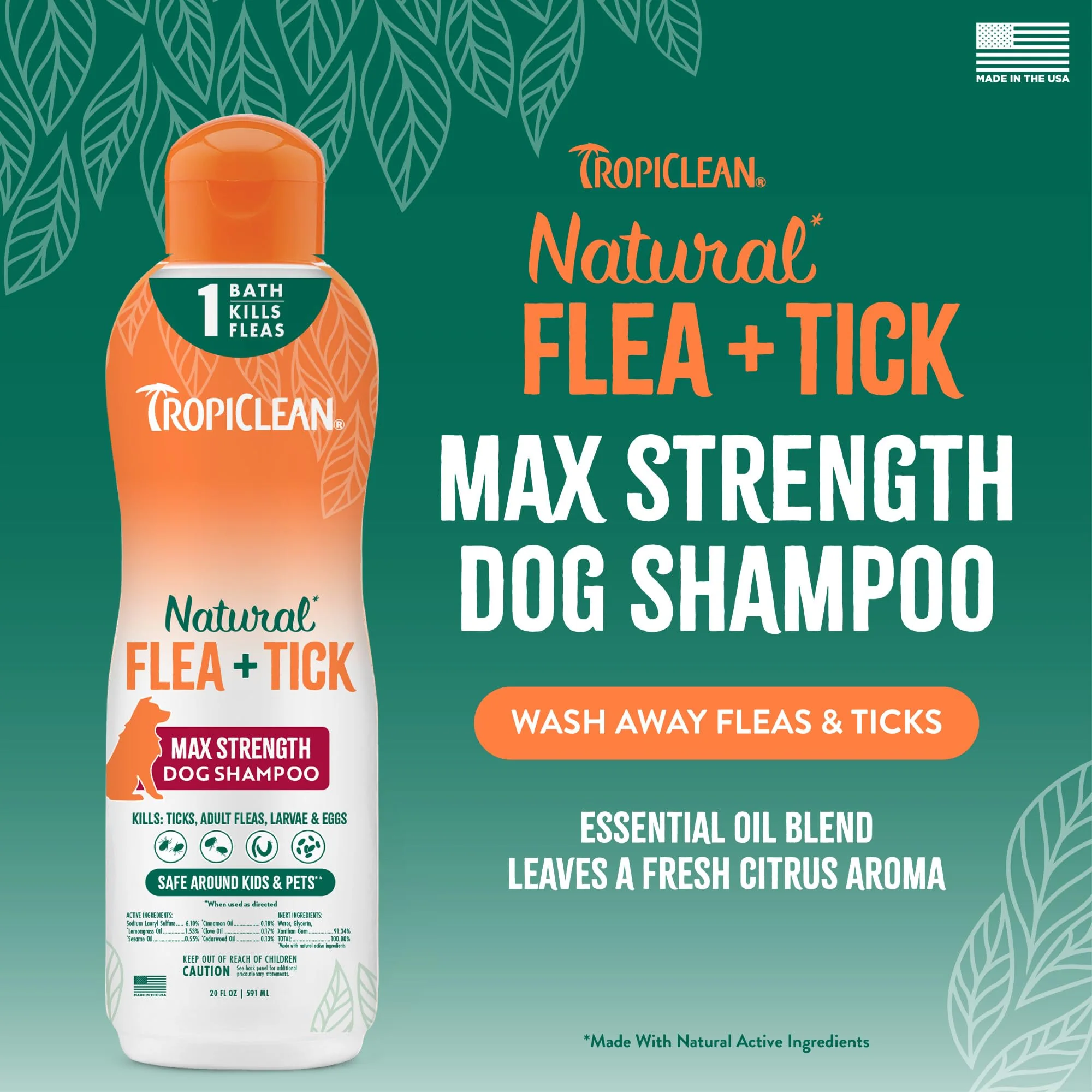 TropiClean Max Strength Flea and Tick Shampoo Treatment for Dogs, Powerful & Natural Defense, Prevention for Large & Small Dogs, Made in USA, 20oz - Image 7