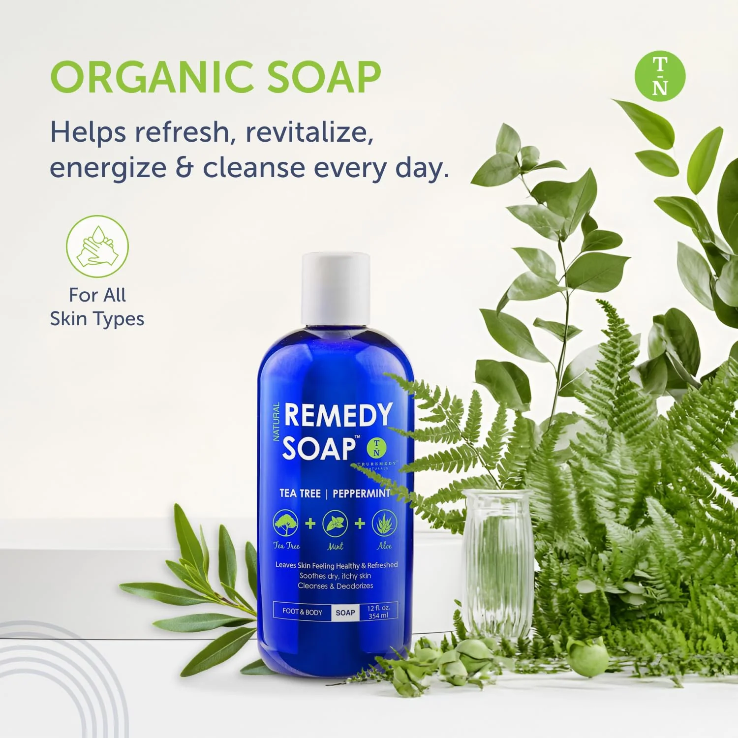 Truremedy Naturals 12 oz Tea Tree Oil Body Wash - Invigorating Tea Tree Soap with Peppermint, Aloe, Eucalyptus, Coconut and Olive Oil - Refreshing Body Wash for Men and Women - Shower Gel Cleanser - Image 6