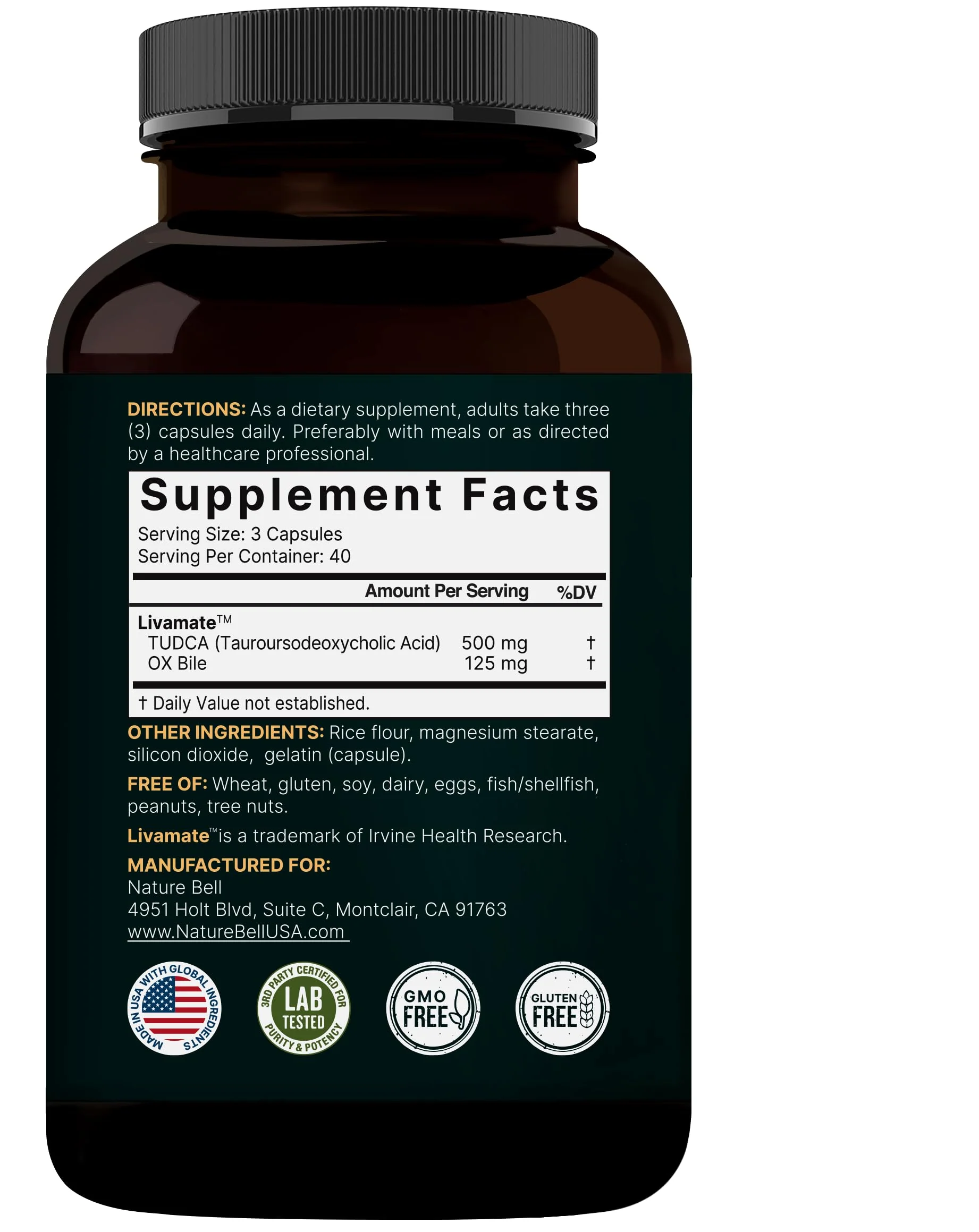 TUDCA 500mg with OX Bile 125mg Per Serving, 120 Capsules – Bile Salts Support, High Absorption Livamate Formula | Liver Cleanse Detox & Repair Supplement | Natural Bitter Taste – Third Party Tested - Image 3
