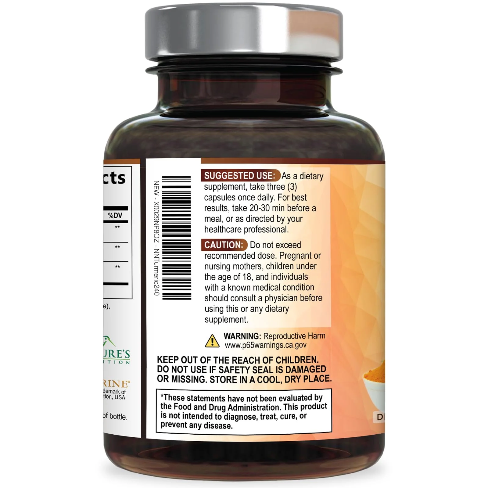 Turmeric Curcumin Supplement 95% Curcuminoids - 1800mg Organic Turmeric Per Serving - BioPerine Black Pepper Extract for Best Absorption, Natural Joint Support, Non-GMO, Bottled in USA - 240 Capsules - Image 3