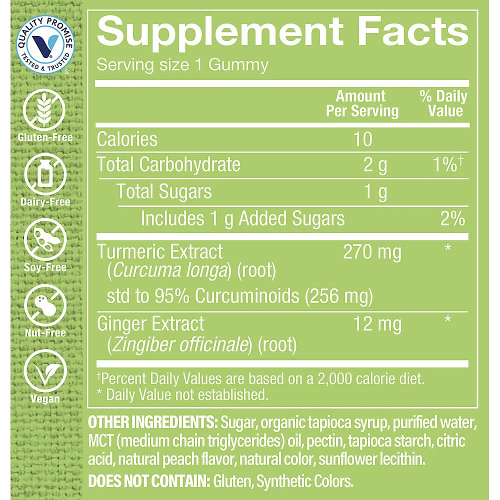 Turmeric Gummies with Curcumin a Standardized to 95% Curcuminoids a Antioxidant Support a Peach (60 Gummies) - Image 4