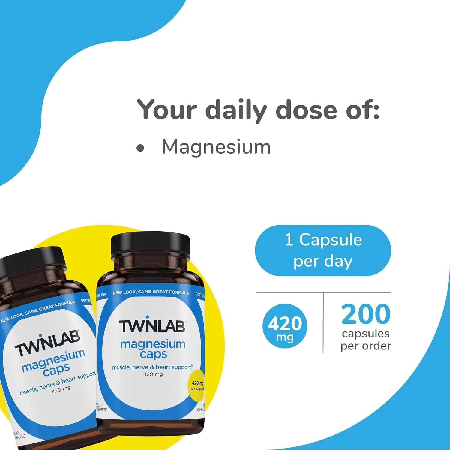 Twinlab Magnesium Caps - High Absorption Magnesium Supplement to Support Leg Cramps Relief - Magnesium Capsules for Stress Relief, 420 mg, 100 Count 2 Pack - Image 6