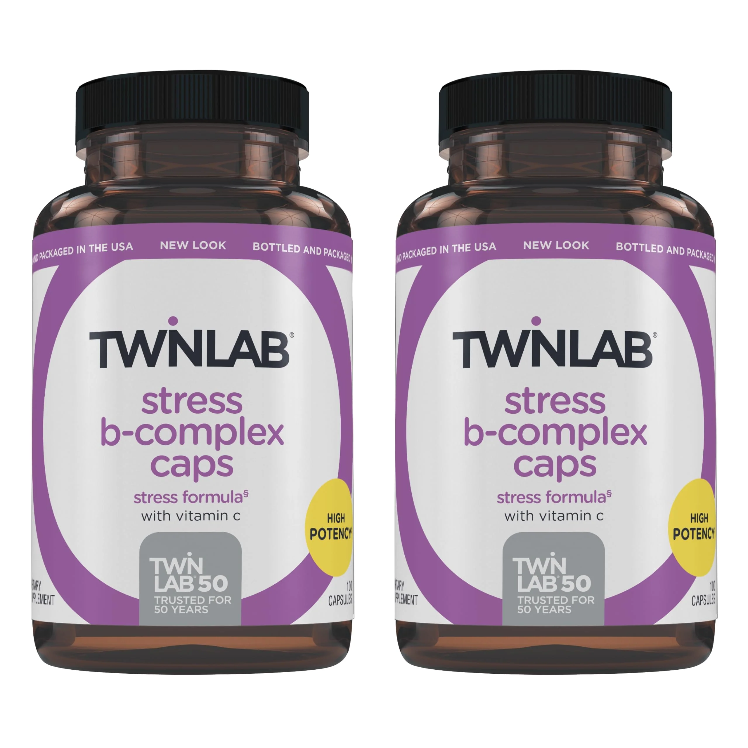 Twinlab Stress B-Complex Caps - Energy Support Supplement with Vitamin B12 and B6-100 Capsules (Pack of 2)