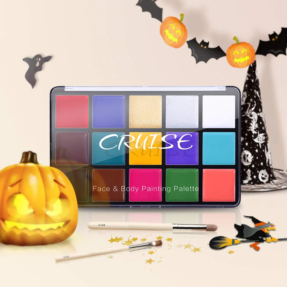 UCANBE Face Body Paint Oil, Professional 15 Colors FX Makeup Palette- Non Toxic Hypoallergenic Safe Facepaint for Halloween, Cosplay Costumes, Parties and Festivals - Image 5