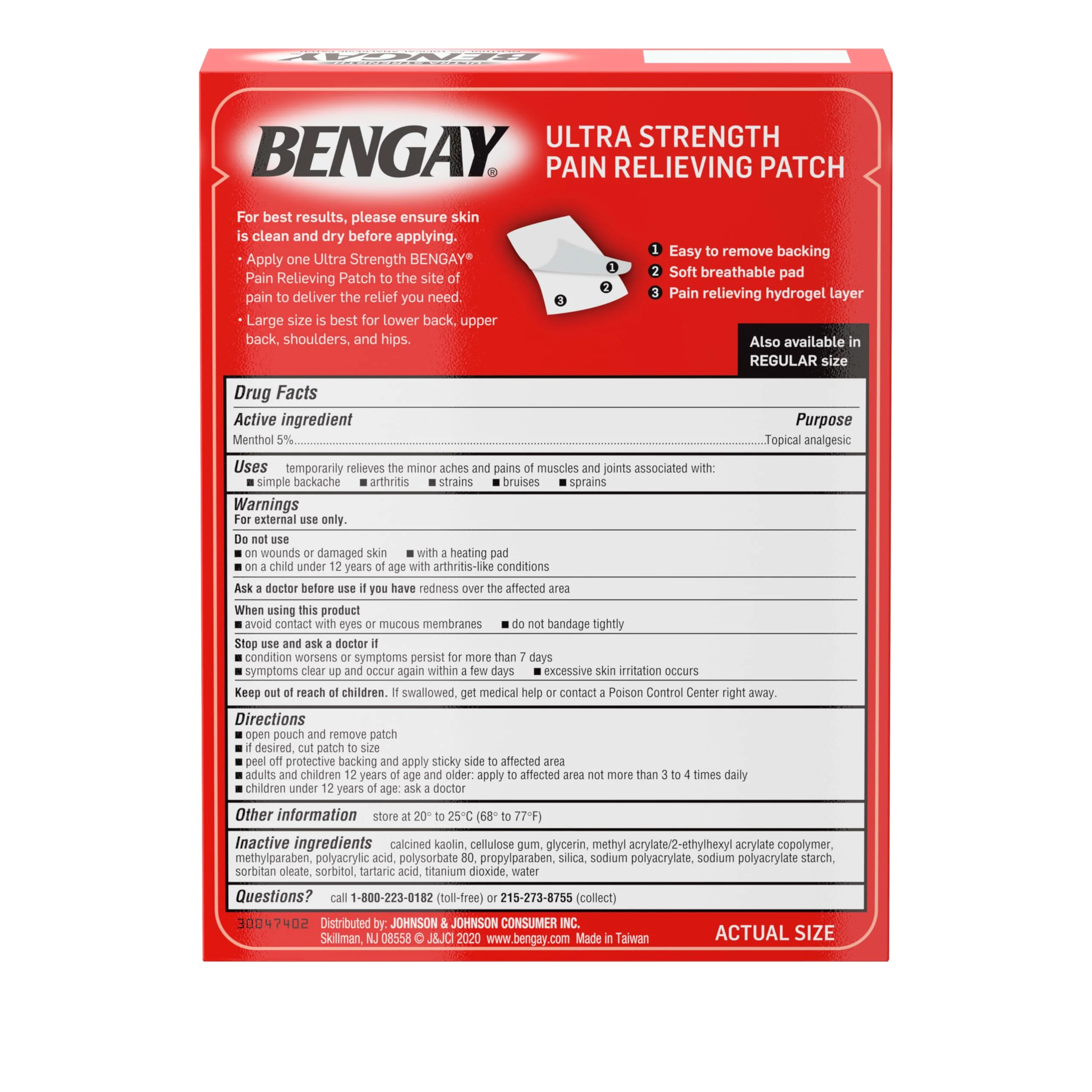 Ultra Strength Bengay Pain Relief Patches, Large Topical Analgesic Menthol Patches for Muscle & Joint Pain Due to Backaches, Minor Arthritis, Sprains, & Strains, 3.9 x 7.9 inches, 4 Count - Image 2