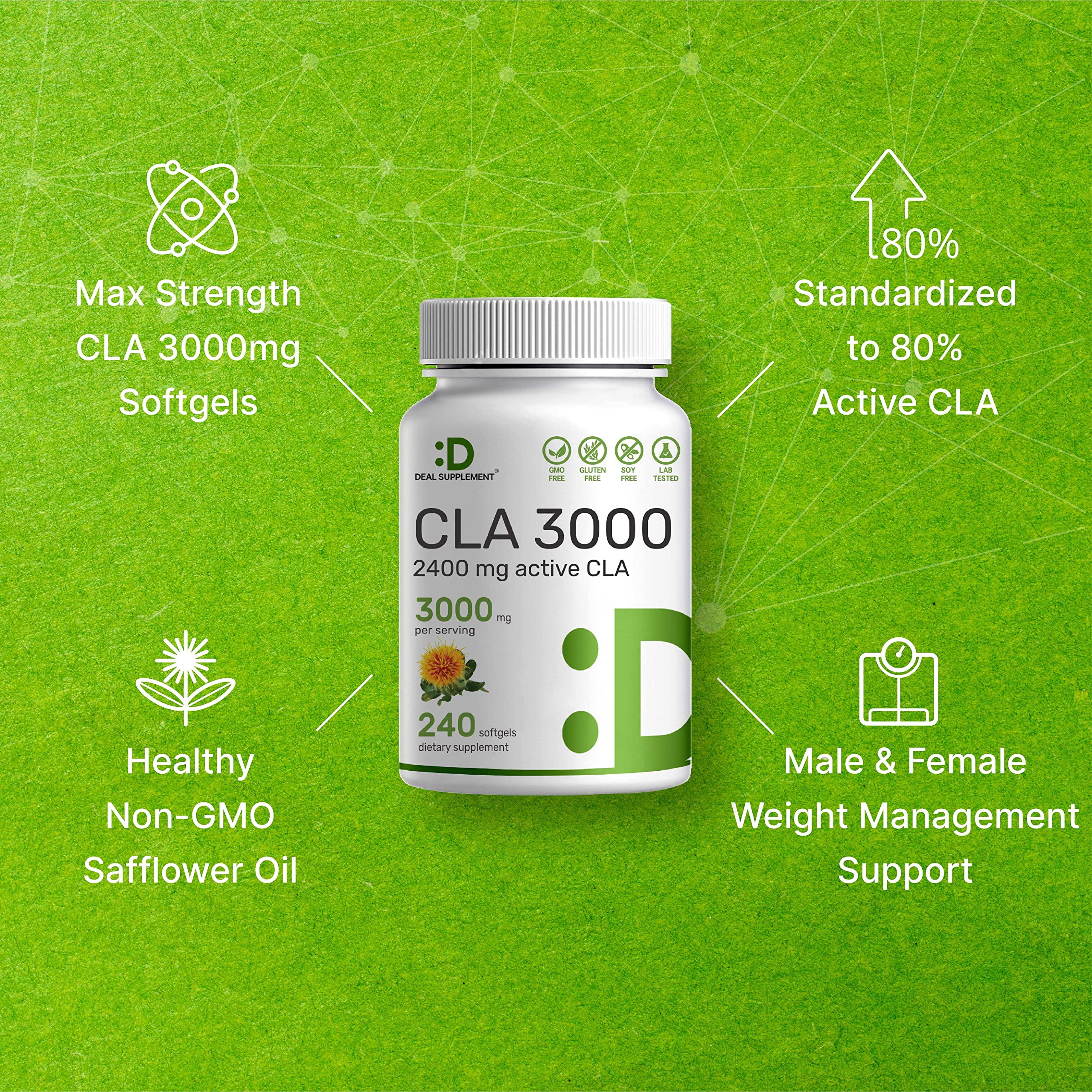 Ultra Strength CLA 3000mg | 240 Softgels, Active Conjugated Linoleic Acid from Safflower Oil - Image 4