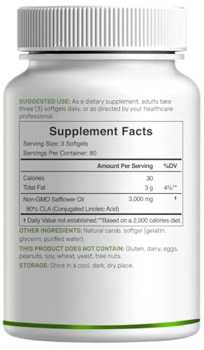 Ultra Strength CLA 3000mg | 240 Softgels, Active Conjugated Linoleic Acid from Safflower Oil - Image 7